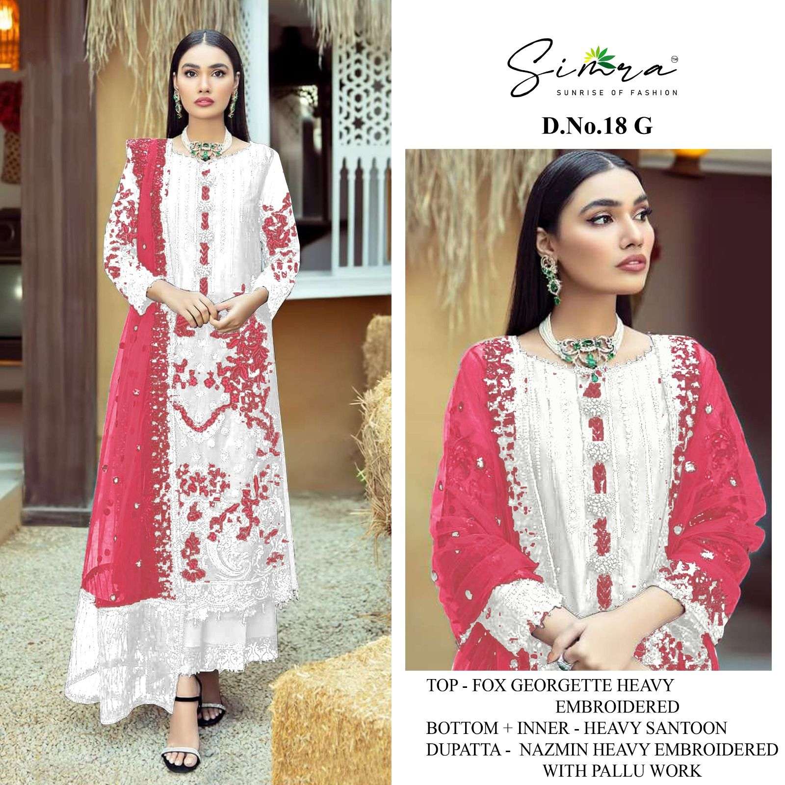 SIMRA 18 G GEORGETTE WITH EMBROIDERY WORK PAKISTANI SUITS SU...
