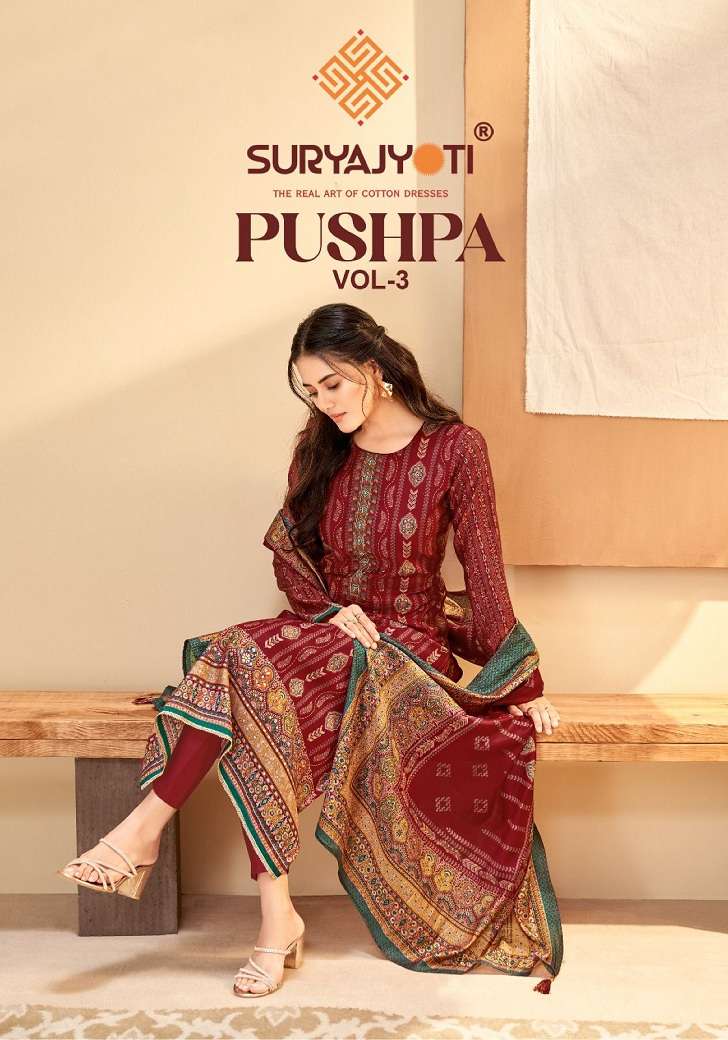 Suryajyoti pushpa vol 3 cotton printed regular wear suits co...