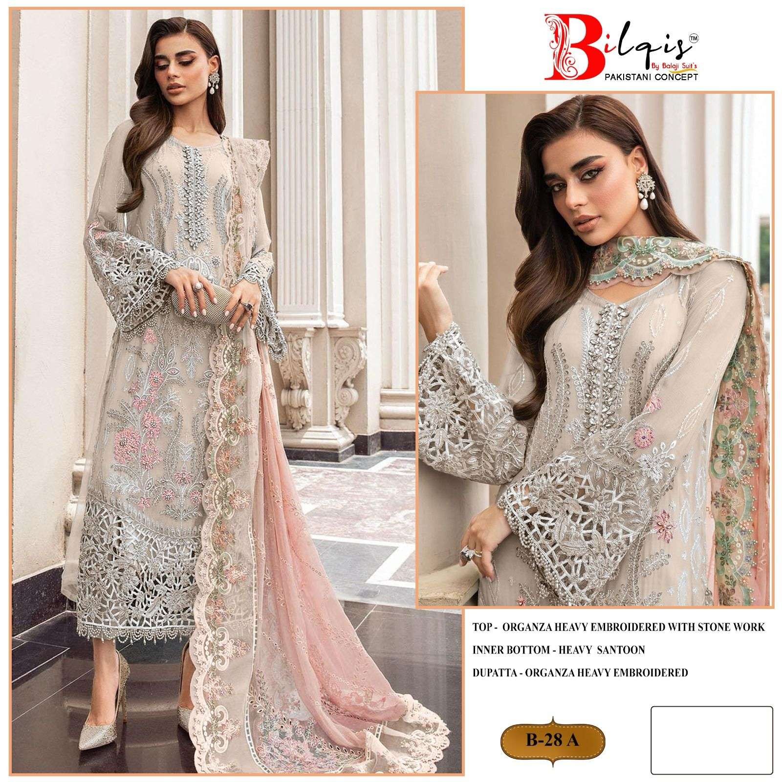 BILQIS TM B 28 ORGANZA WITH EMBROIDERY WORK PAKISTANI SUITS ...