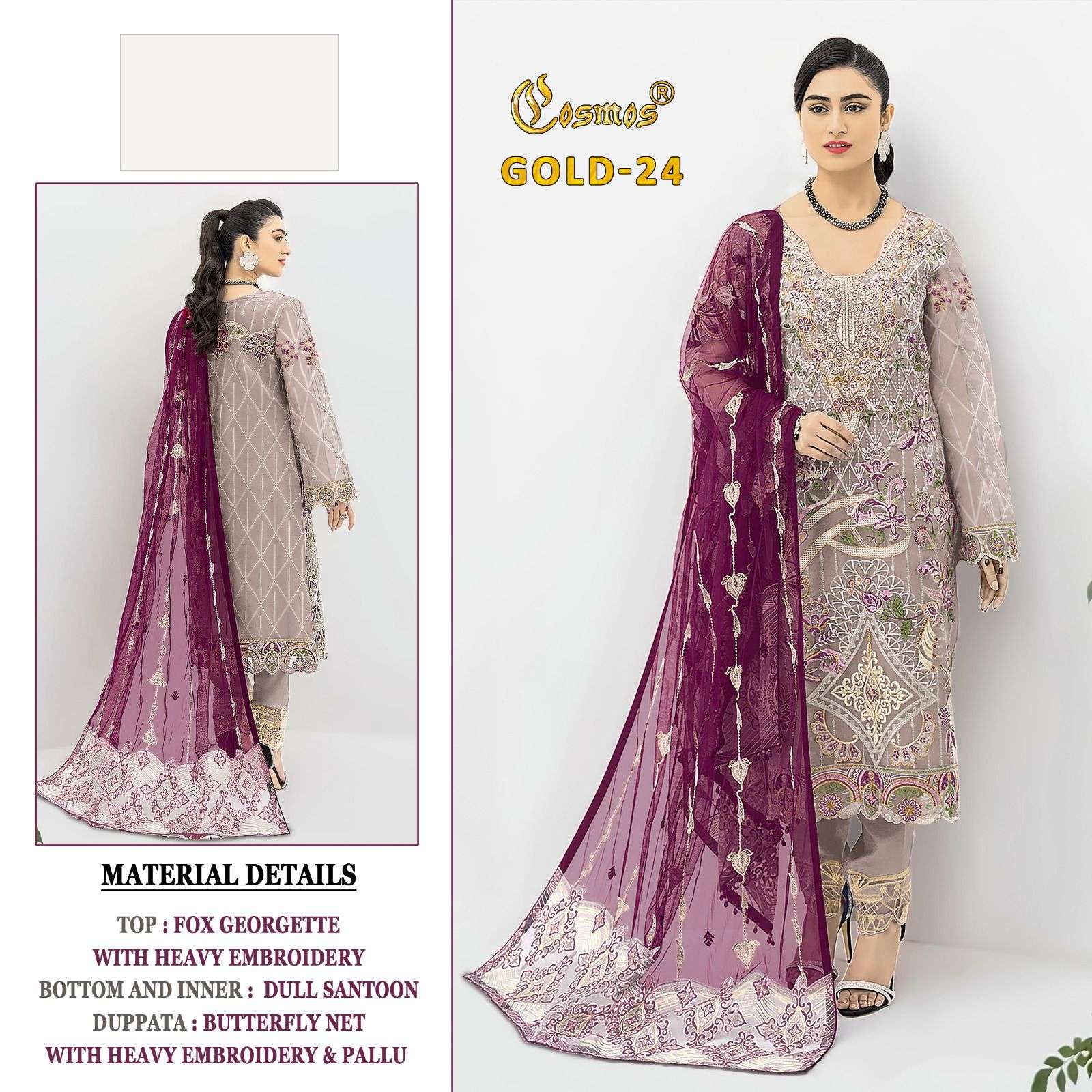 COSMOS GOLD 24 GEORGETTE EMBROIDERY WORK PAKISTANI SUITS SUP...