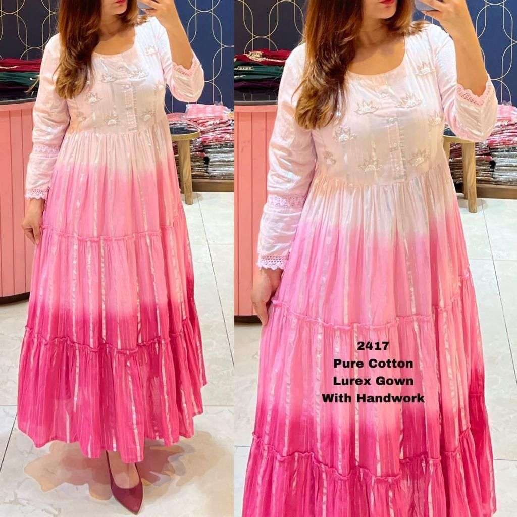 COTTON WITH FANCY ANARKALI STYLE LONG GOWN COLLECTION AT BES...