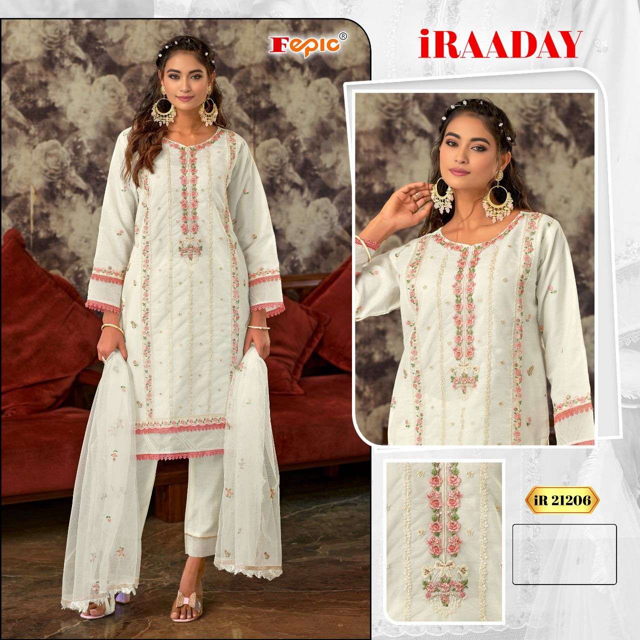 FEPIC IRAADAY 21206 ORGANZA WITH EMBROIDERY WORK PAKISTANI S...