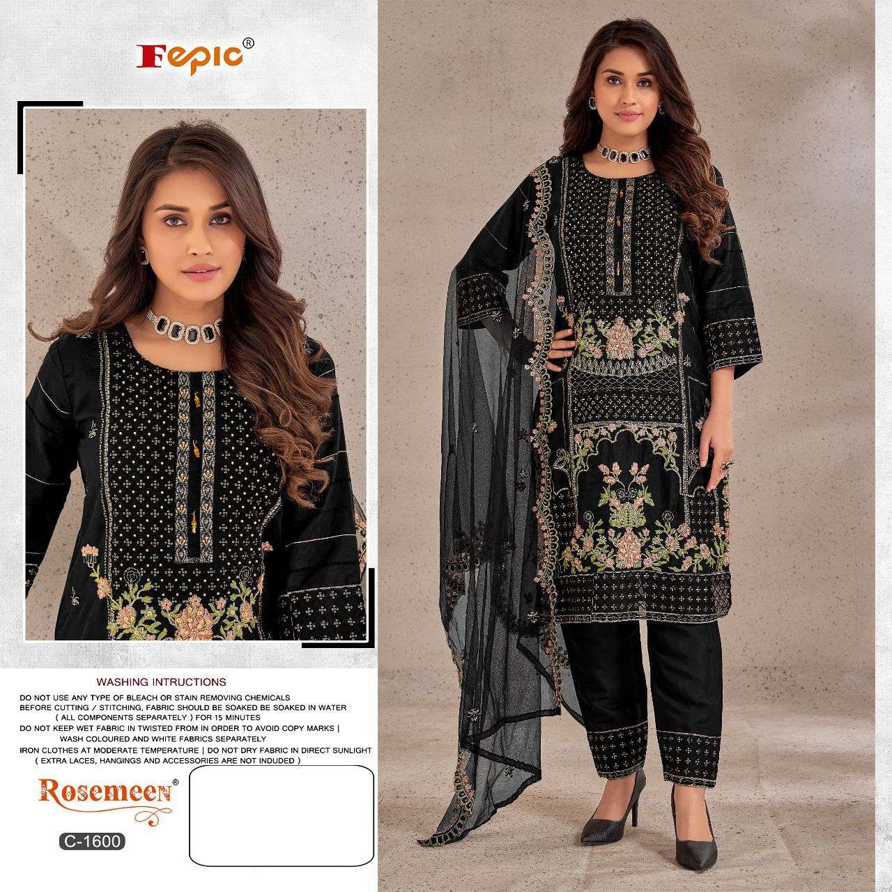 FEPIC ROSEMEEN 1600 ORGANZA EMBROIDERY WORK PAKISTANI SUITS ...