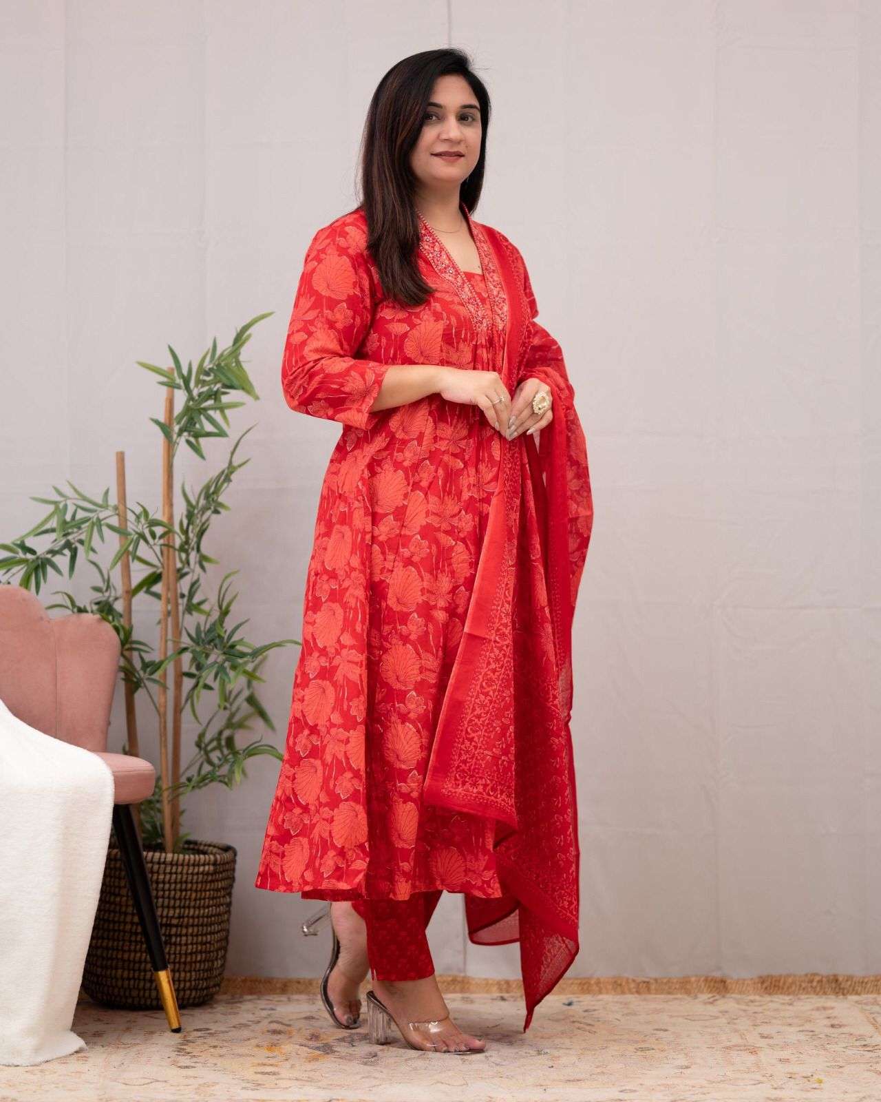 FESTIVAL SPECIAL RED COLOURE COTTON PRINTED READYMADE SUITS ...