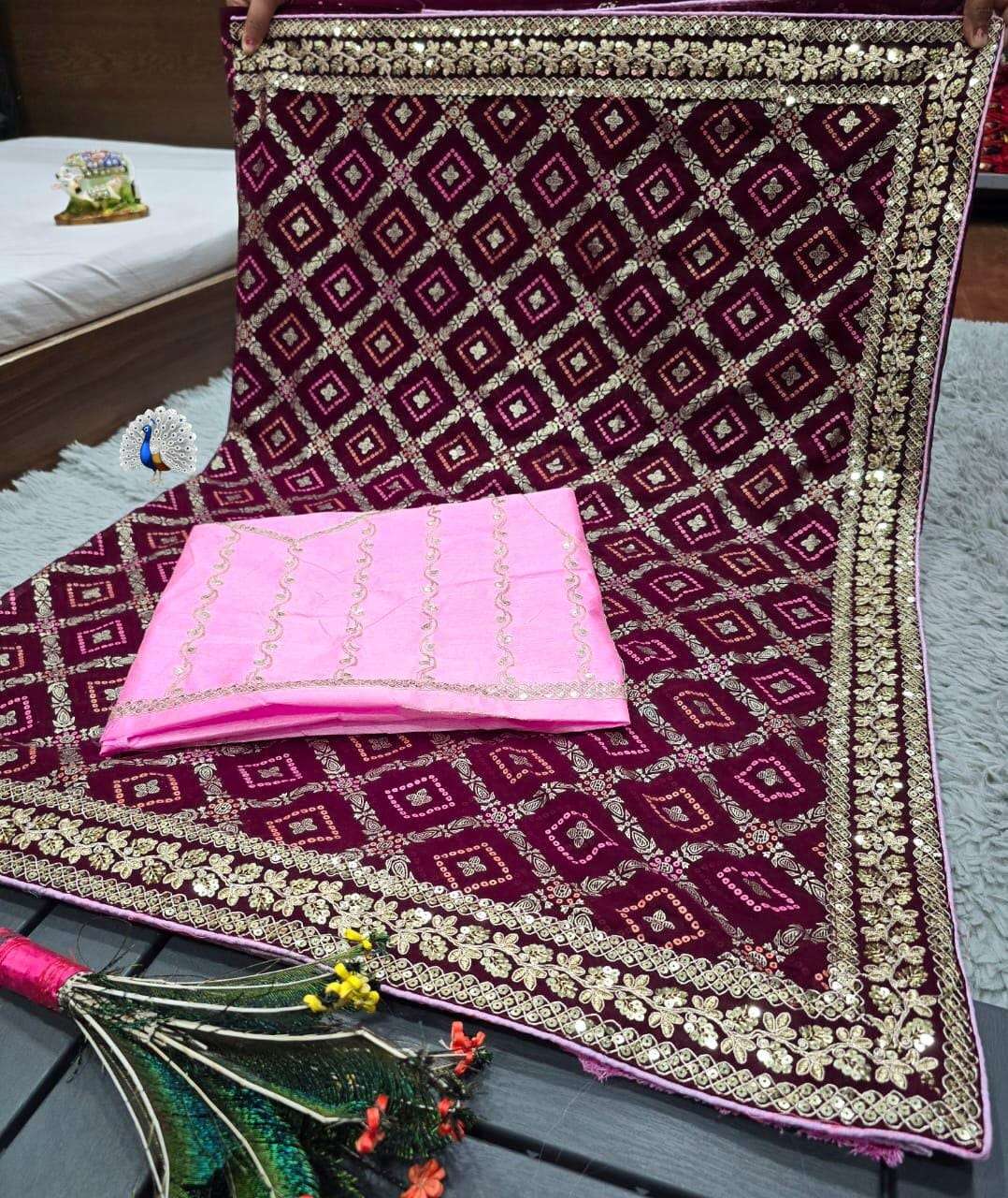 TRADITIONAL BANDHANI GEORGETTE FABRICS WITH ATTECH HEAVY BOR...