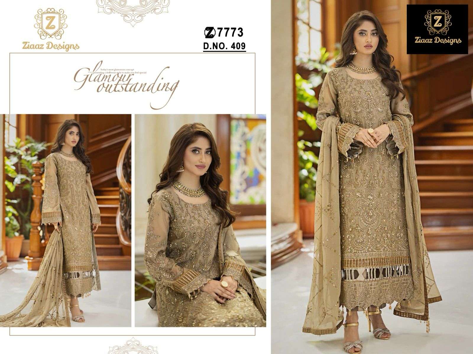 Ziaaz 409 Georgette EMbroidery work Pakistani SUits Supplier...