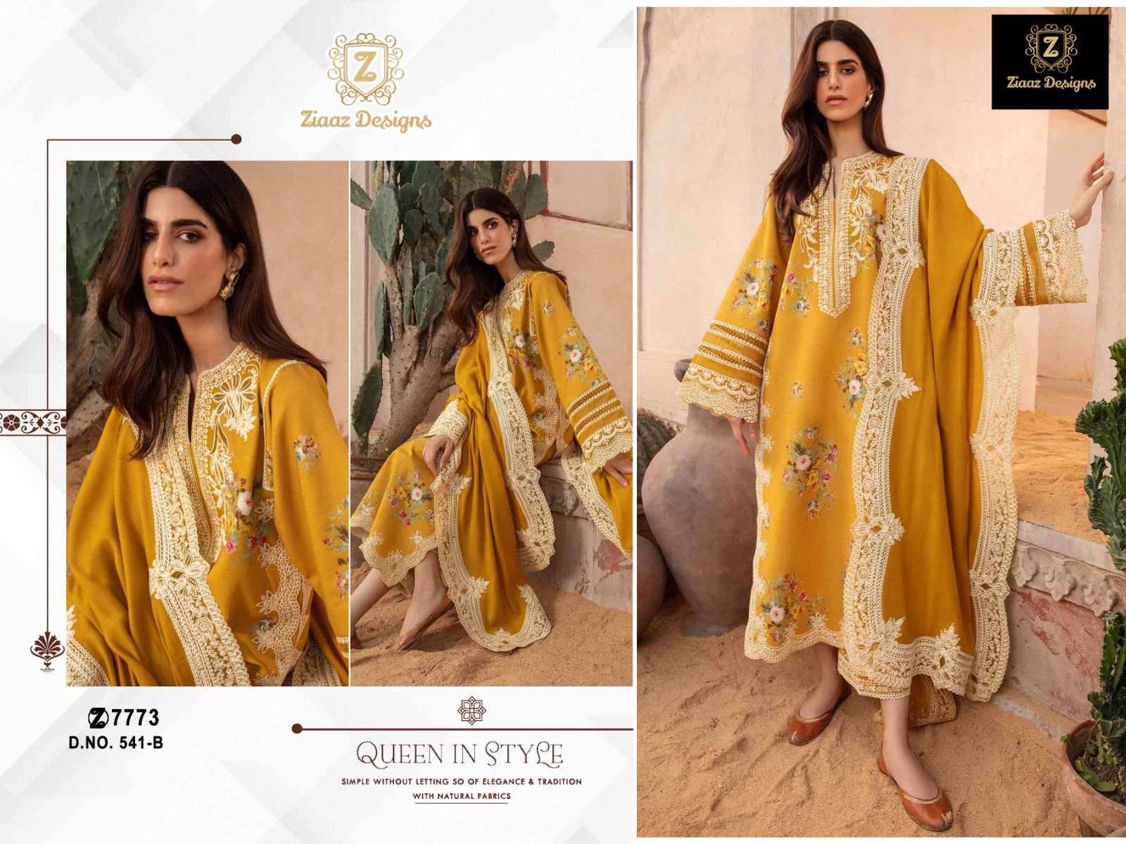 ZIAAZ 541 RAYON COTTON YELLOW SHADES PAKISTANI SUITS SUPPLIE...