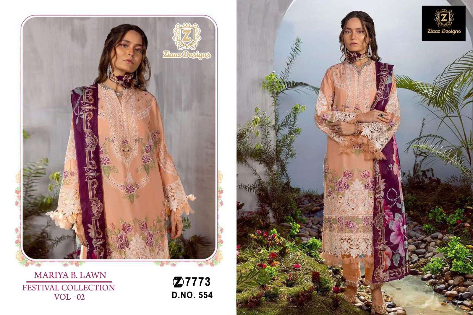 ZIAAZ 554 CAMBRIC COTTON EMBROIDERY WORK PAKISTANI SUITS SUP...