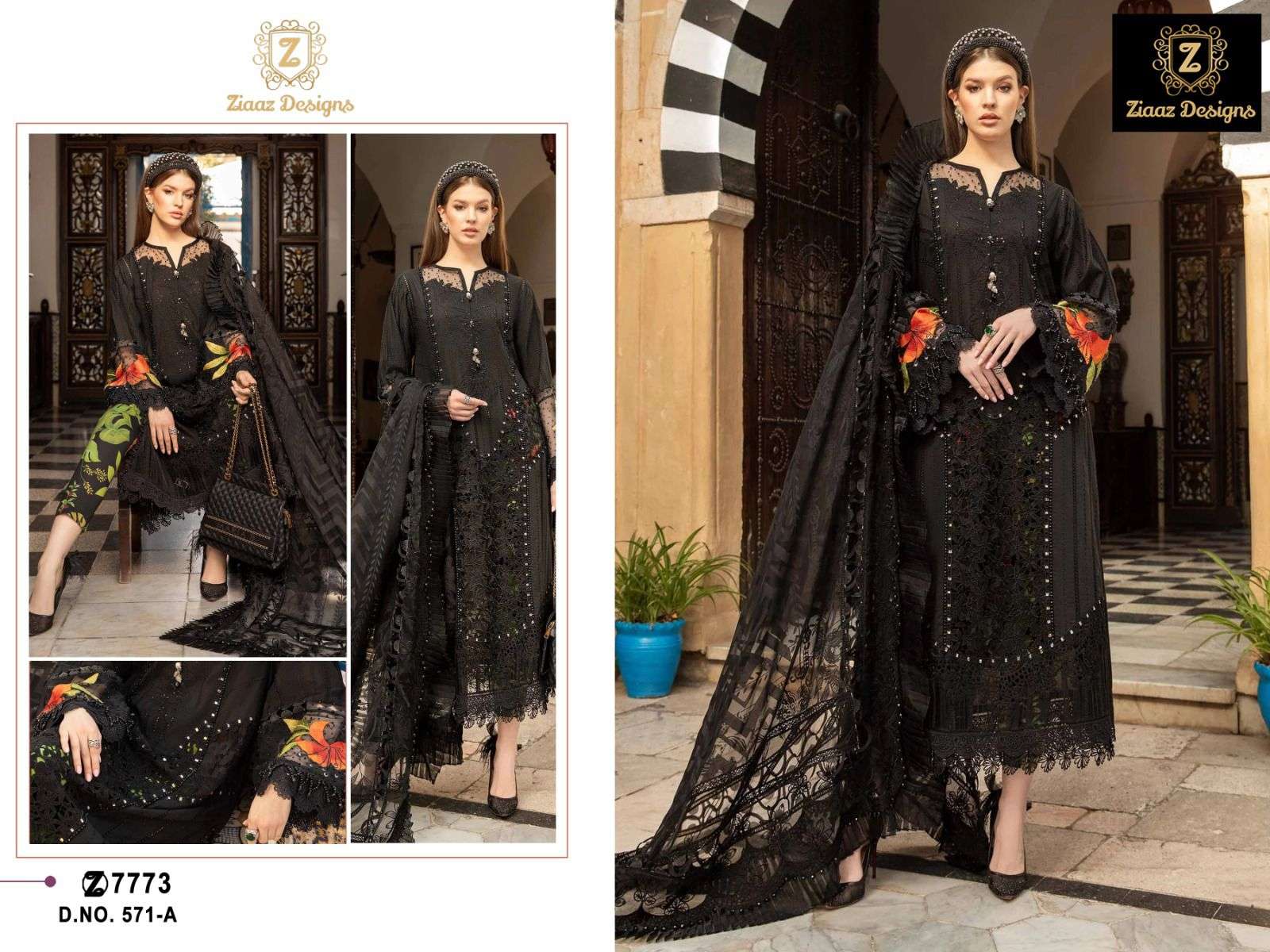 ZIAAZ 571 COTTON EMBROIDERY WORK PAKISTANI SUITS SUPPLIER IN...