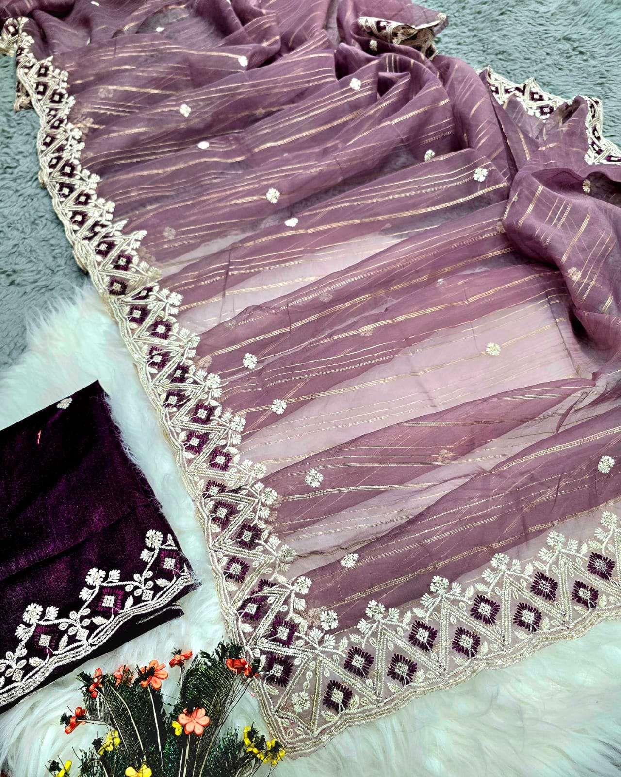 CHINON SILK WITH SEQUENCE EMBROIDERY WORK DESIGNER SAREE SUP...