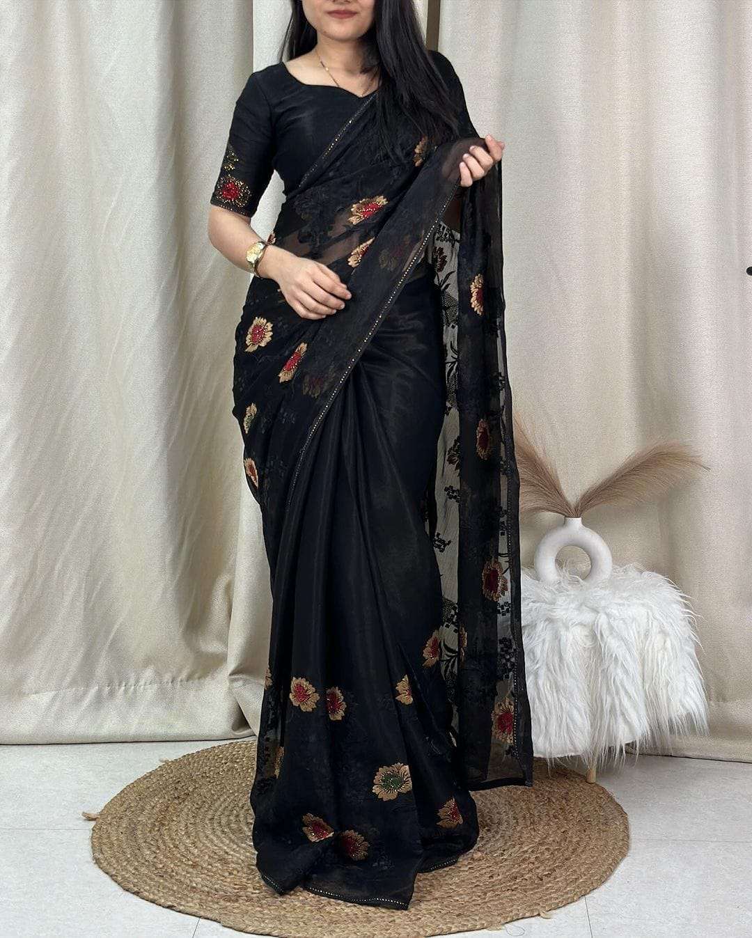 CHINON SILK WITH WEAVING DESIGN PARTY WEAR SAREE SUPPLIER IN...