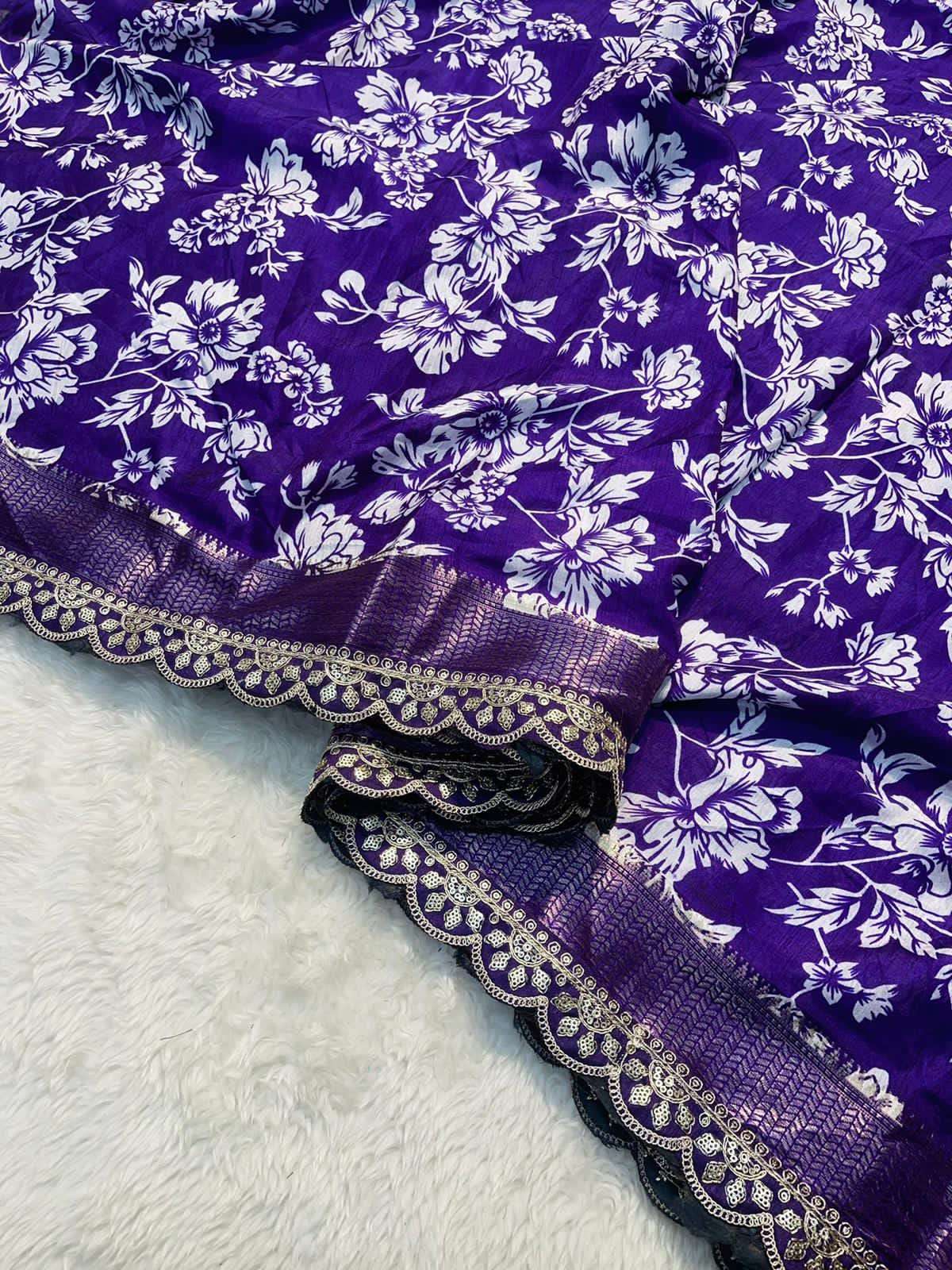 CREAPE SAREE WITH ALL OVER FLOWER DESIGN WITH MAGGAM WORK LA...