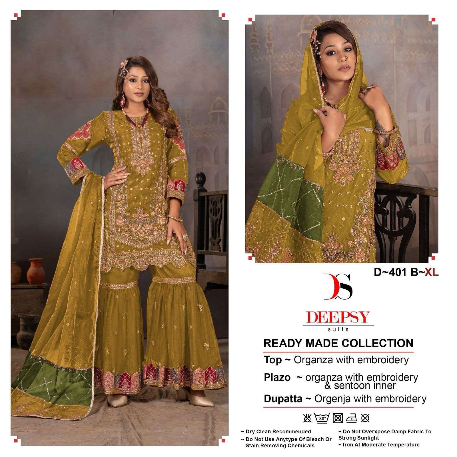 DEEPSY SUITS D 401 ORGANZA EMBROIDERY WORK READYMADE SUITS S...