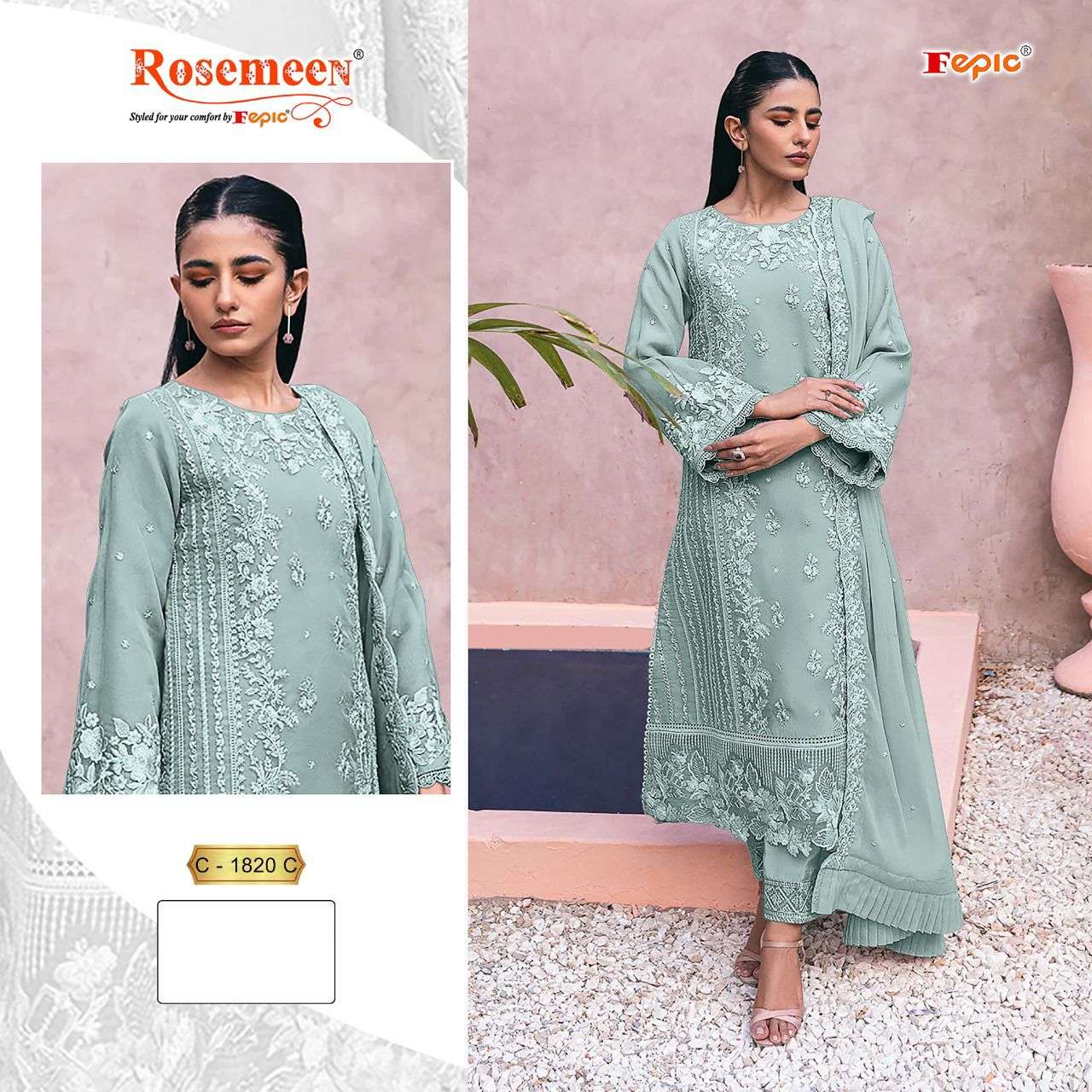 FEPIC ROSEMEEN 1820 GEORGETTE EMBROIDERY WORK PAKISTANI SUIT...