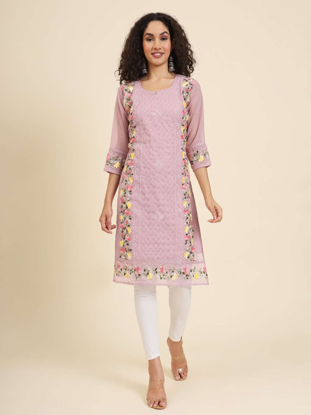 GEORGETTE WITH FLOWER DESIGNER READYMADE KURTI SUPPLIER WHIT...