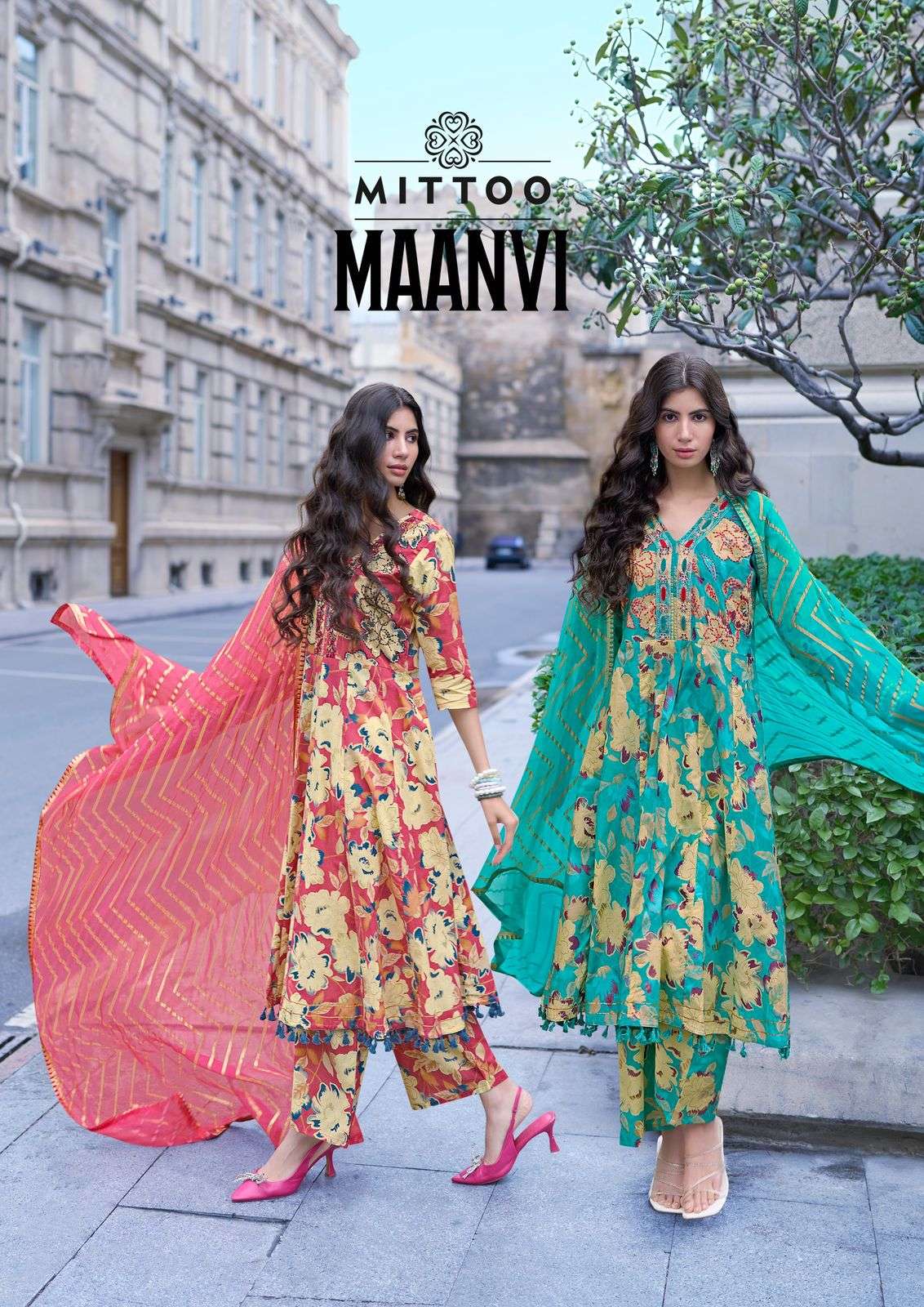 MITTOO MAANVI COTTON PRINTED READYMADE SUITS SUPPLIER IN SUR...