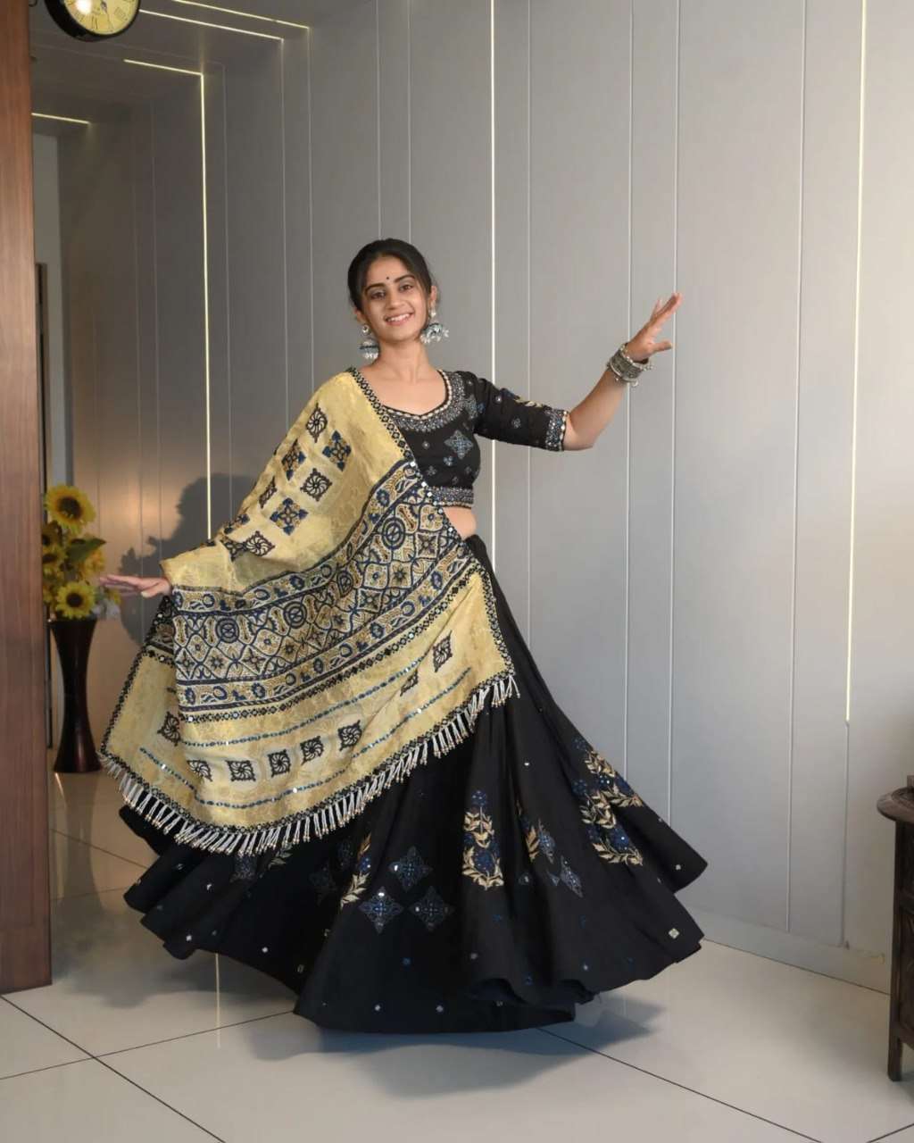 Navratri black Lehenga chili collection at wholesale rates o...