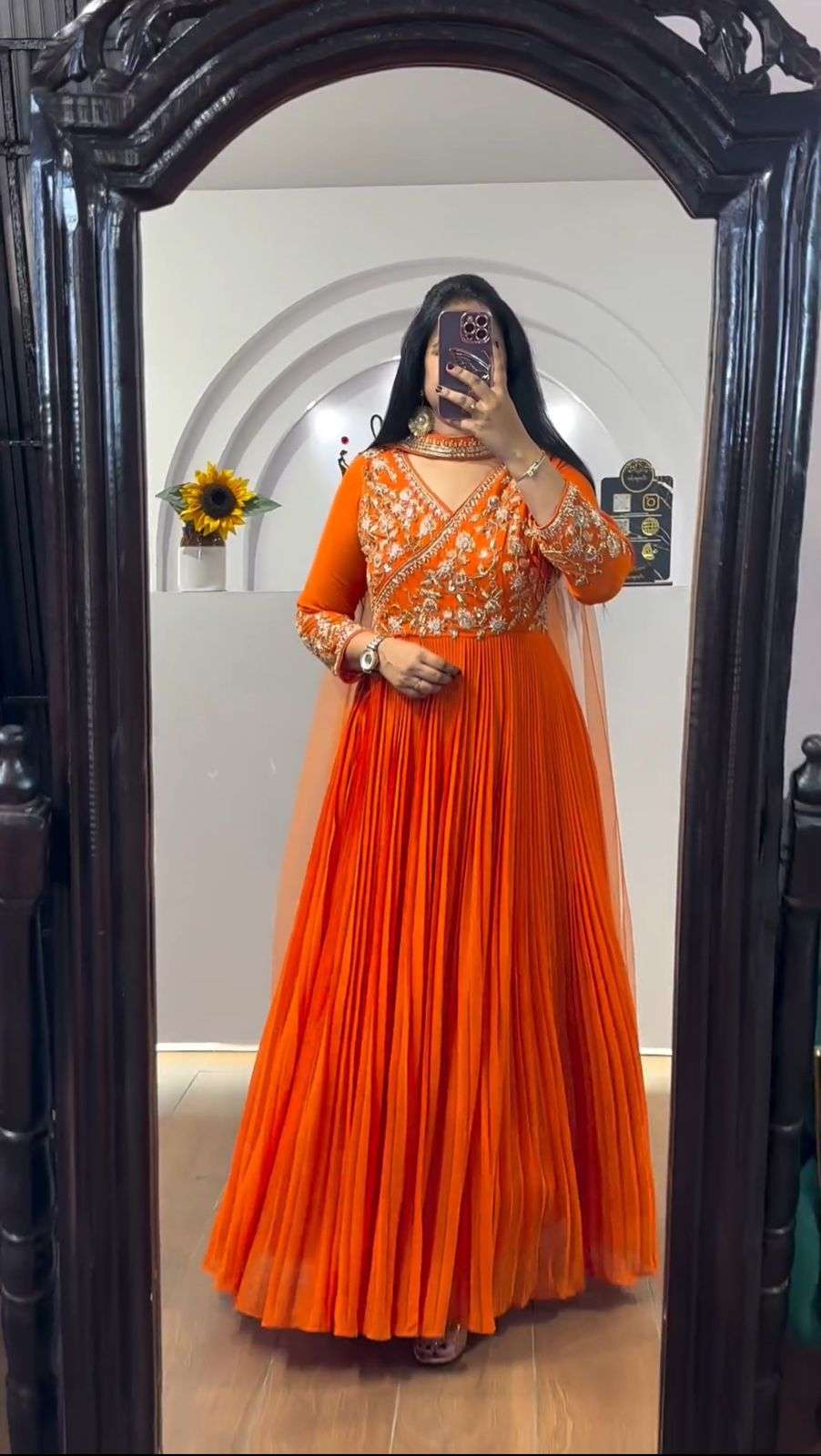 ORANGE COLOUR GEORGETTE WITH LONG DESIGNER SUITS SUPPLIER IN...