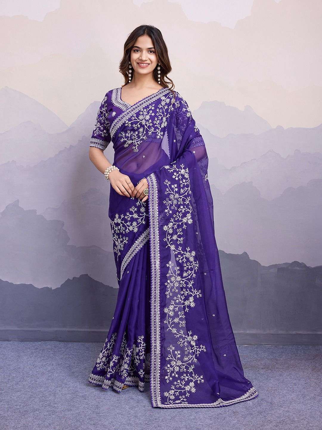 ORGANZA FABRICS WITH BEAUTIFUL EMBRODIERY WORK BORDRE SAREE ...