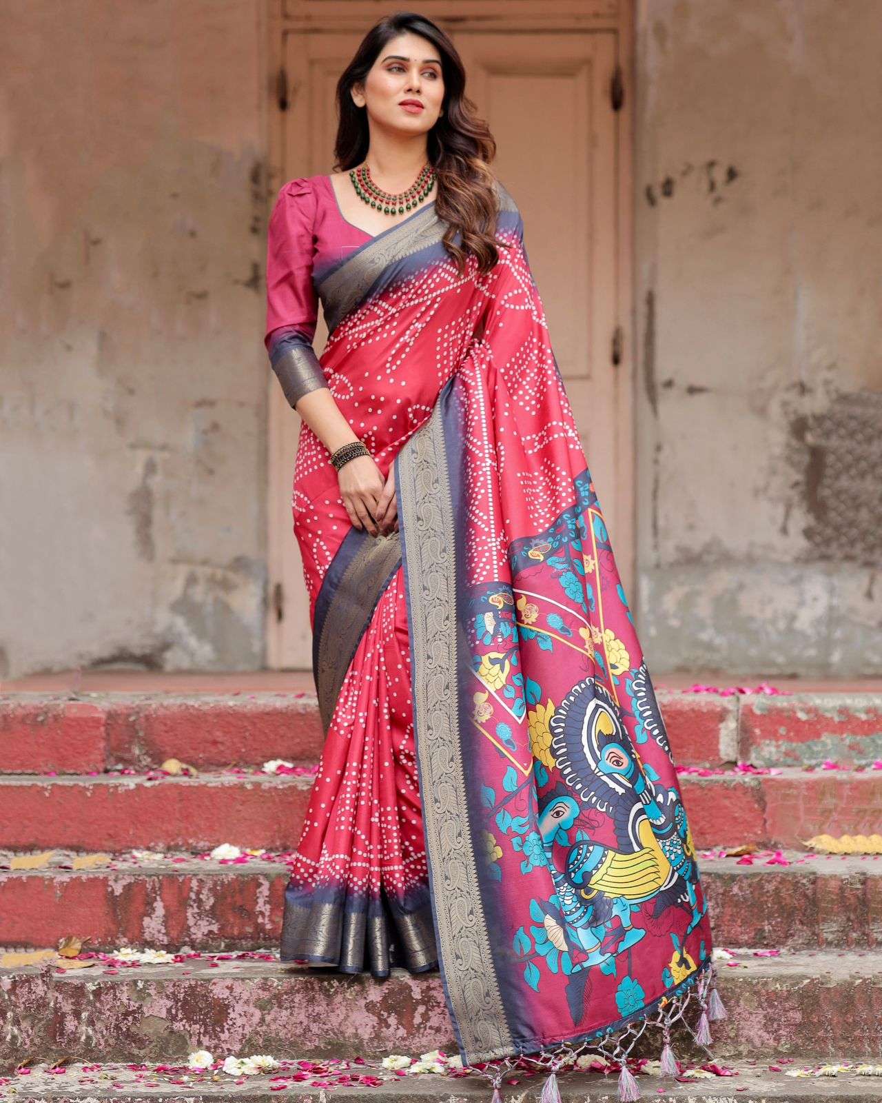 PINK SHADES SILK PRINTED FANCY SAREE DEALER IN SURAT AF 1090