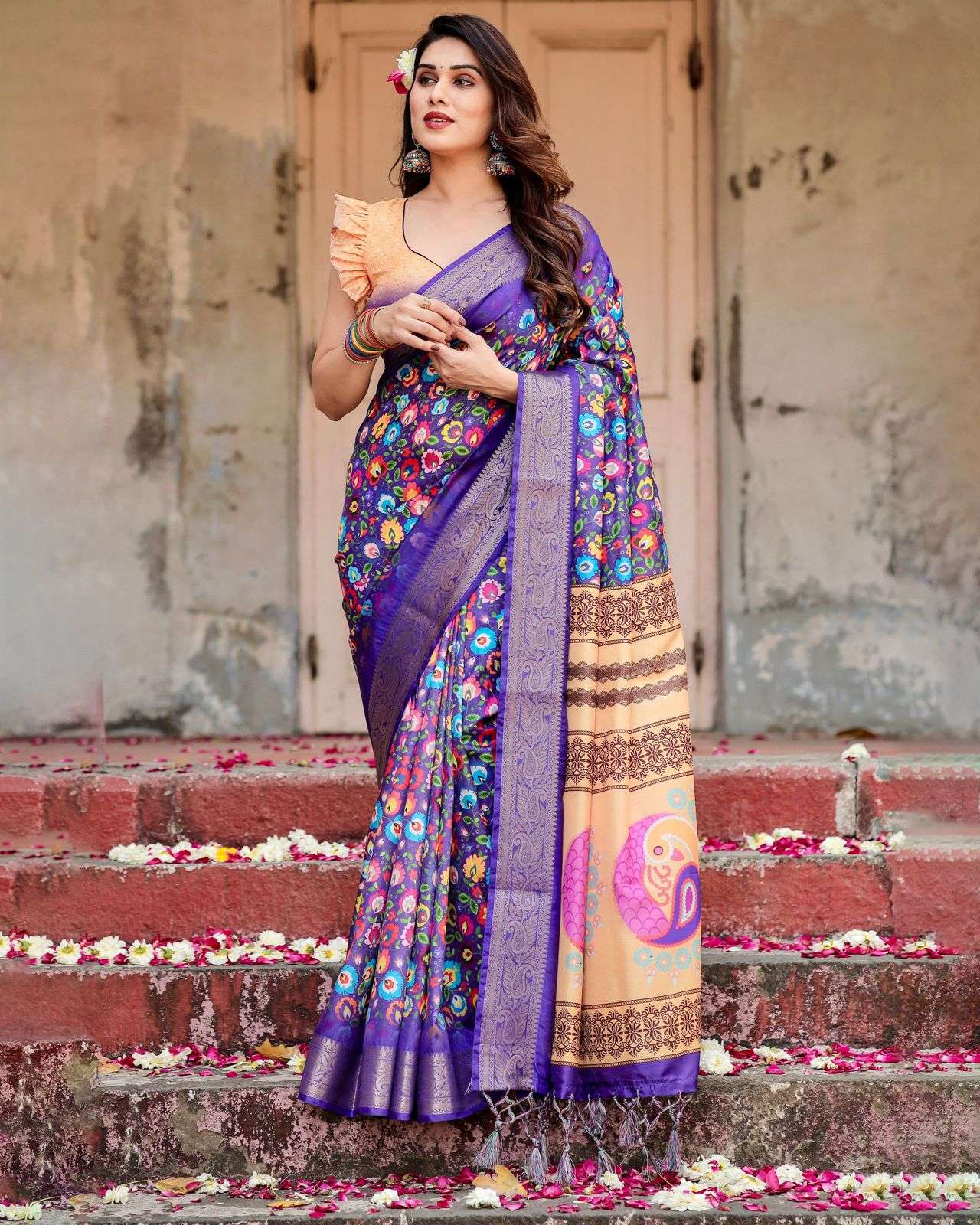 PUPRLE SHADES DIGITAL PRINTED SILK SAREE SUPPLIER IN SURAT A...