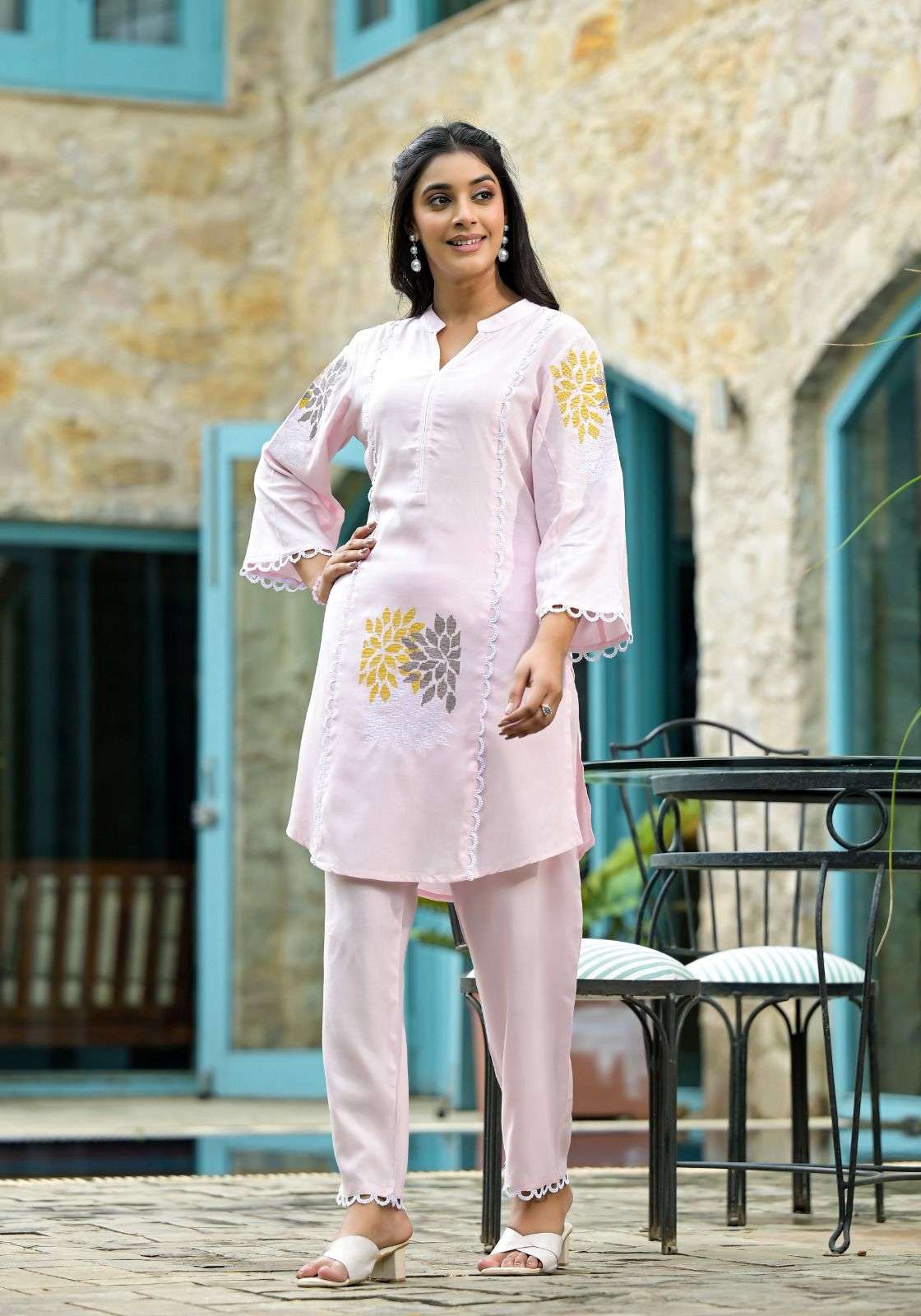 RAYON WITH FANCY EMBROIDERY WORK CORD SET STYLE KURTI SUPPLI...