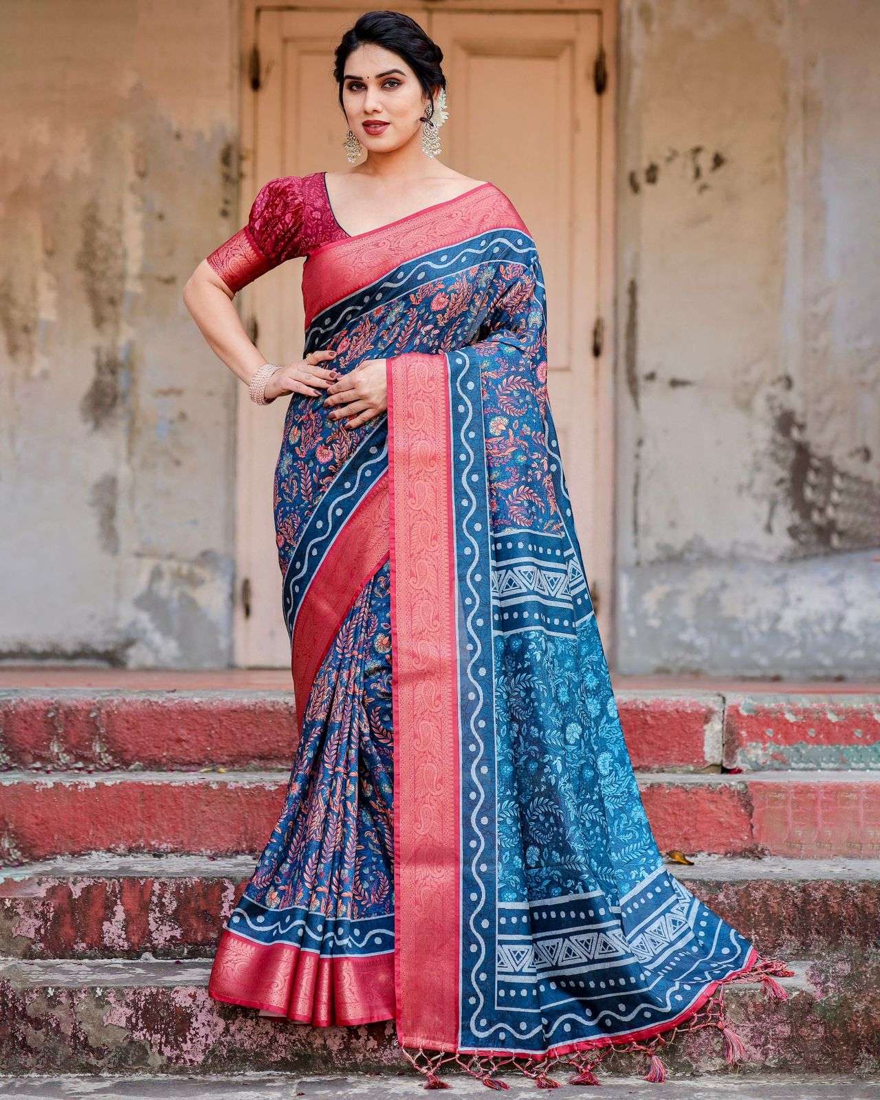 ROYAL BLUE SHADE PRINTED FANCY LOOK SAREE WHOLESALER IN SURA...