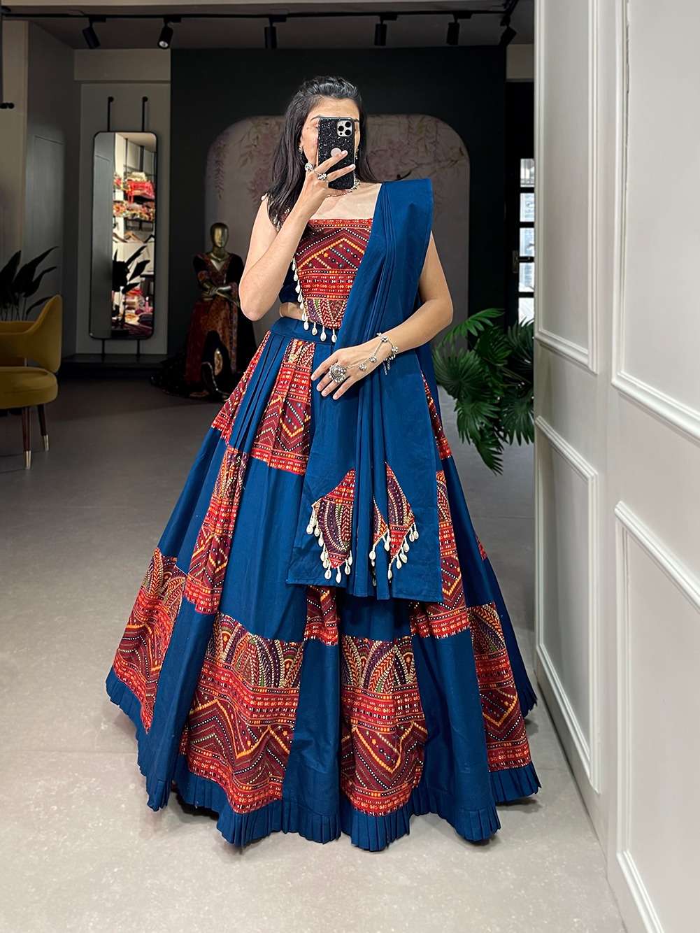 ROYAL BLUE SHADES  TRADITIONAL LOOK COTTON FABRICS LEHENGA C...