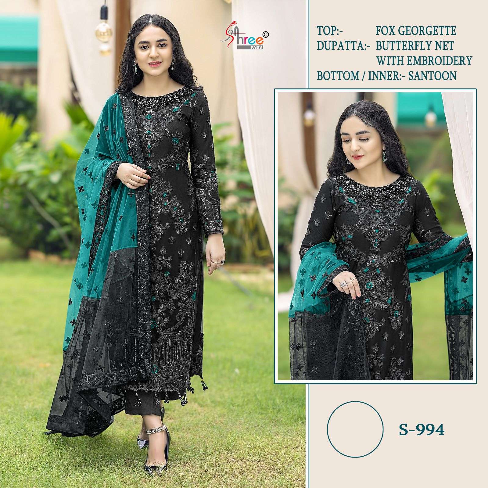 SHREE FABS 994 SERIES BLACK COLOUR GEORGETTE PAKISTANI SUITS...