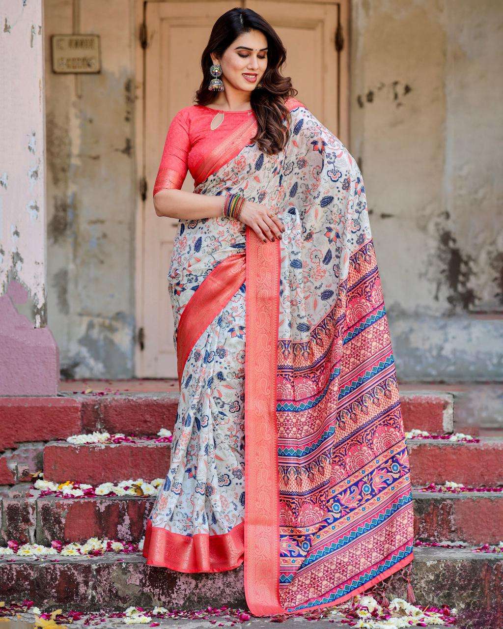 SOFT SILK PRINTED PARTY WEAR SAREE SUPPLIER IN SURAT AF 1104