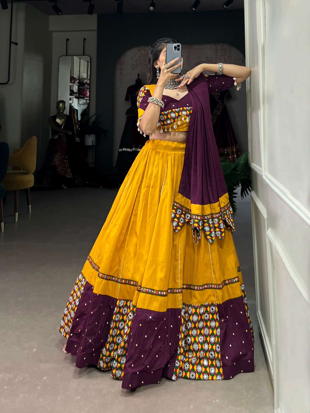 TRADITIONAL DESIGNER NAVRATRI CHANIYA CHOLI FOR WOMEN YELLOW...