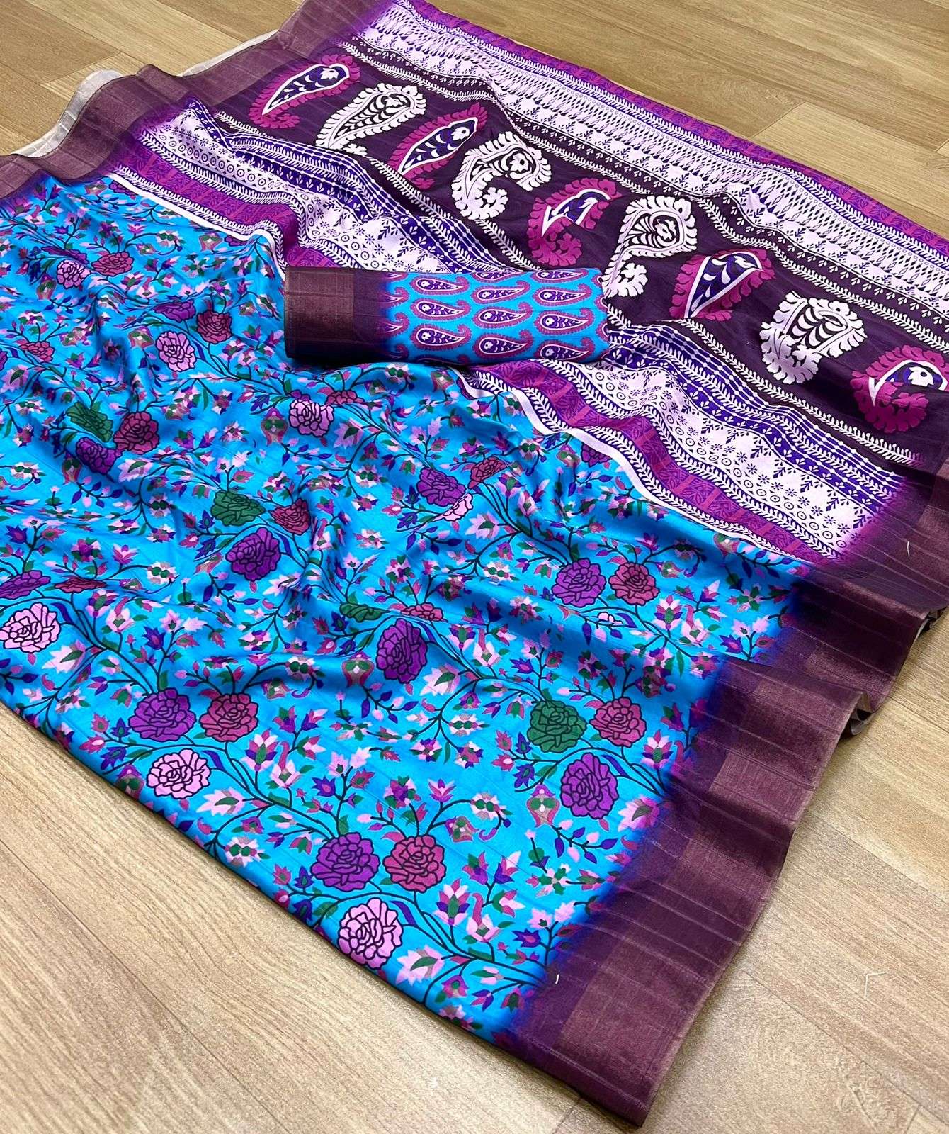 TUSSER SILK FLOWER PRINTED FANCY SAREE DEALER IN SURAT