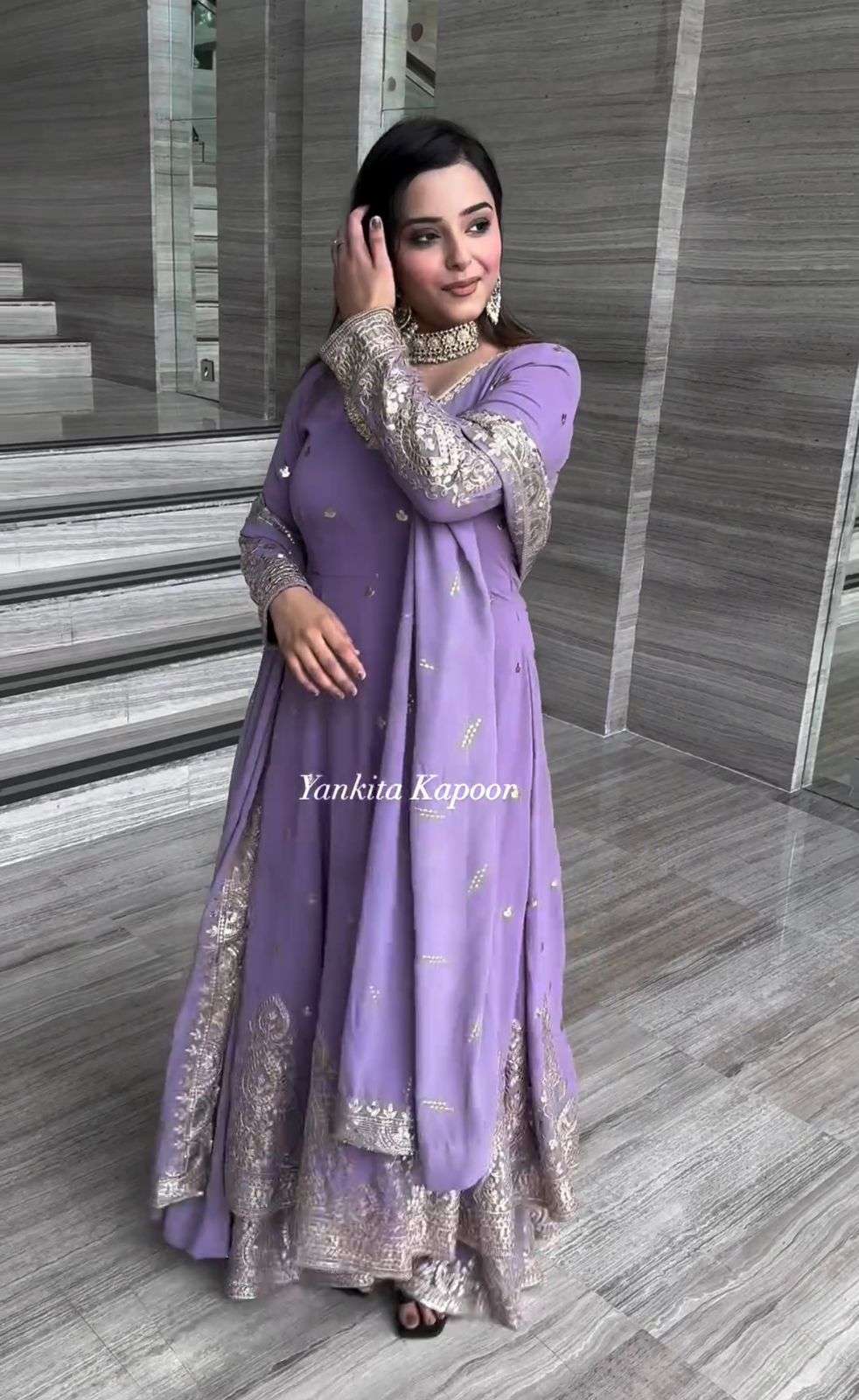  Violet Color Georgette Embroidery Sequence Gown BEST WHOLES...