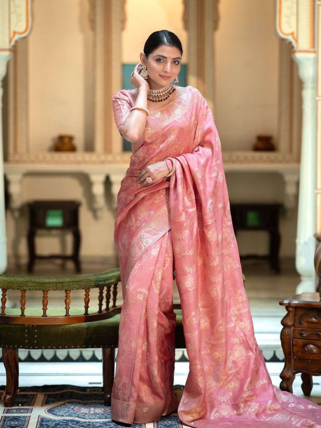 WEDDING SPECIAL PINK SHADES BANARASI SILK SAREE COLLECTION