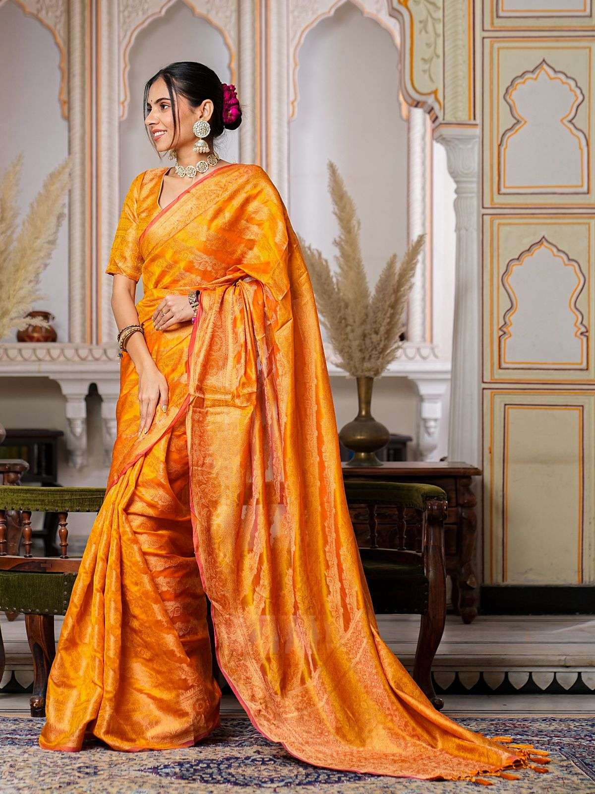 Yellow Color Pure Organza Saree Adorned with Zari Weaving CO...