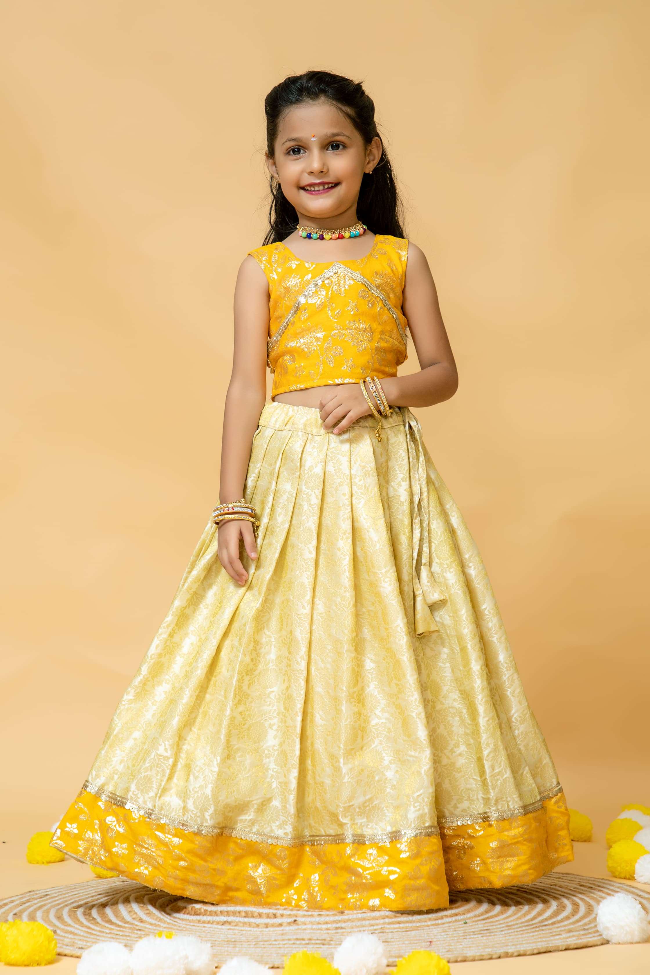 YELLOW SHADES VISCOSE SILK READYMADE KIDS SPECIAL LEHENGA CH...