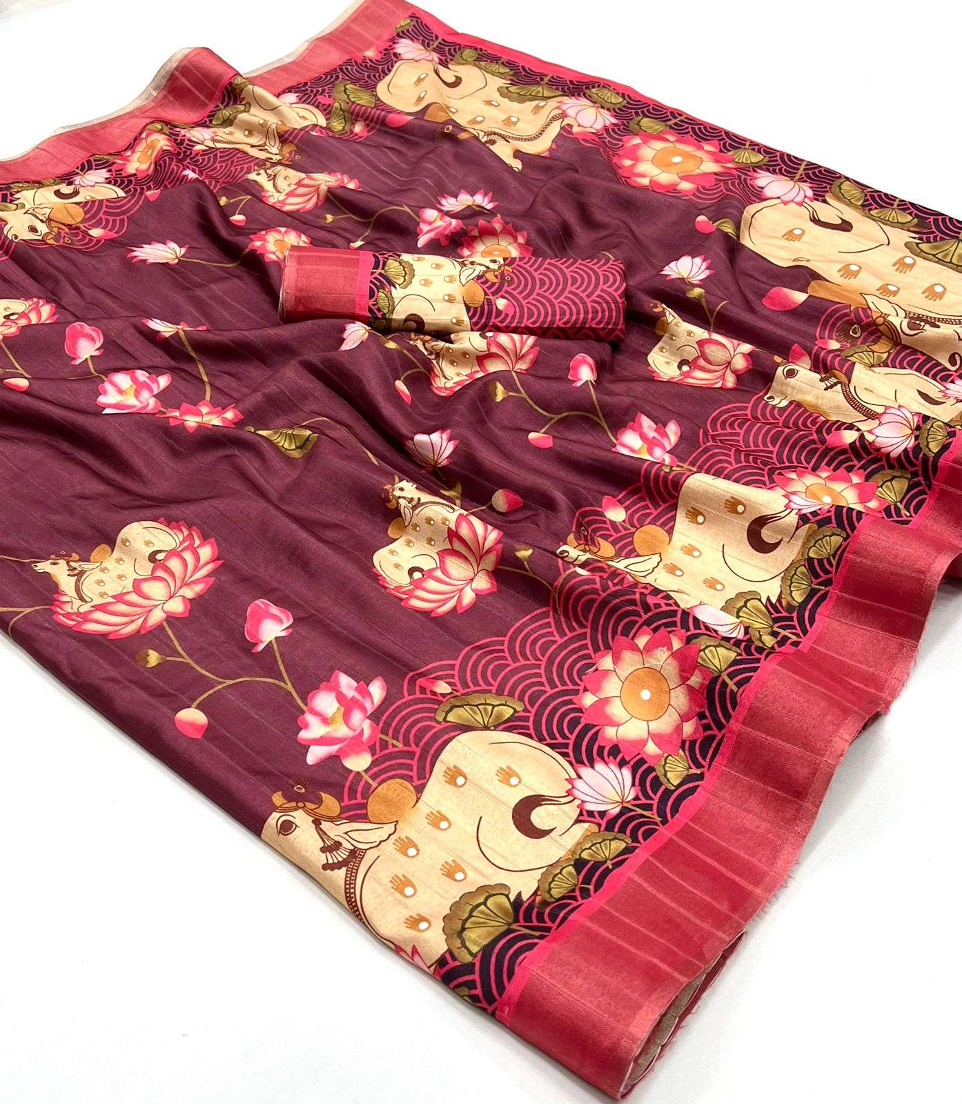 Beautiful Tusser Silk Digital Print Saree With Fancy  Digita...