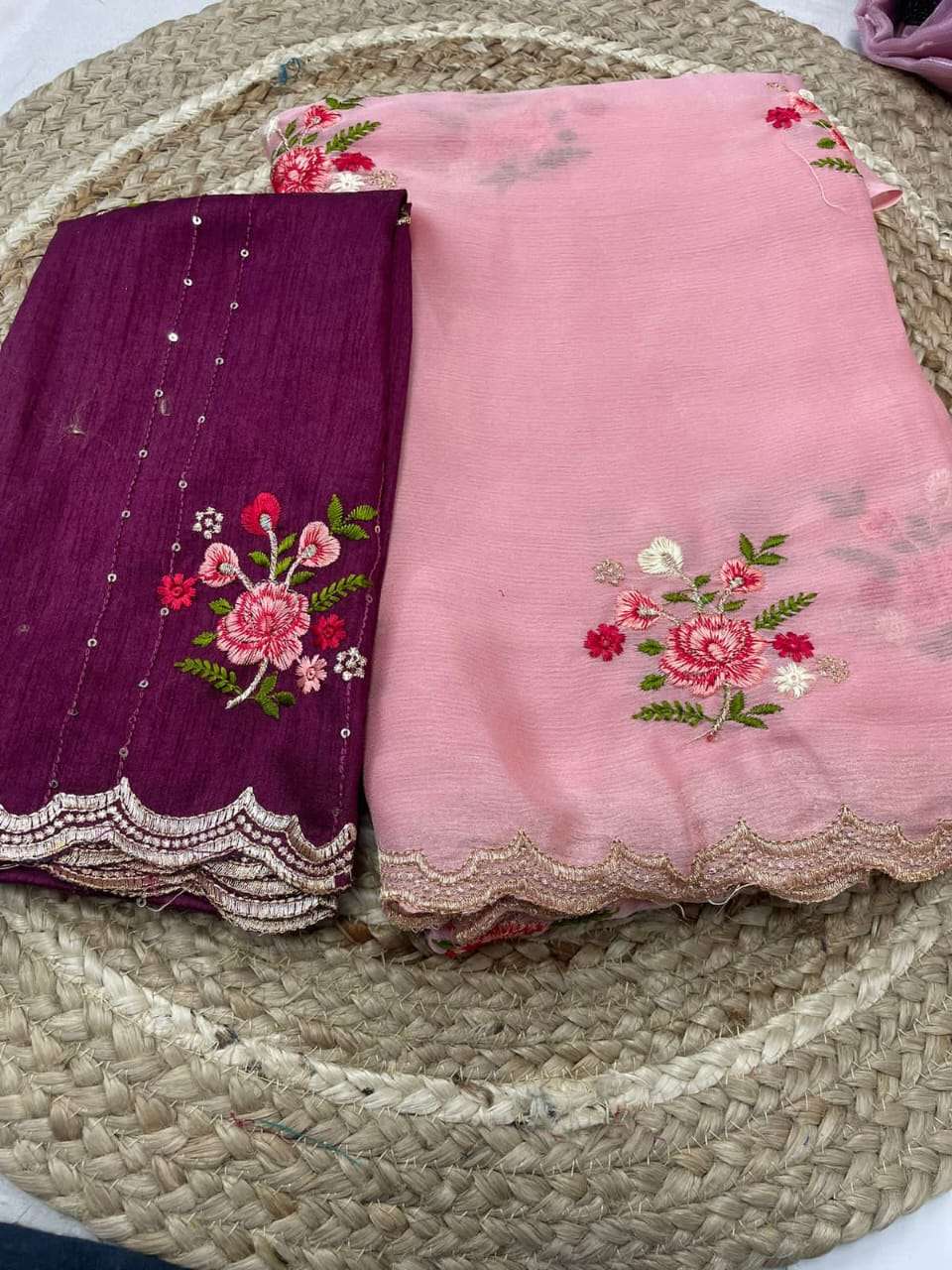 HAND EMBROIDERY WORK MOSS FABRICS FANCY LOOK SAREE SUPPLIER ...