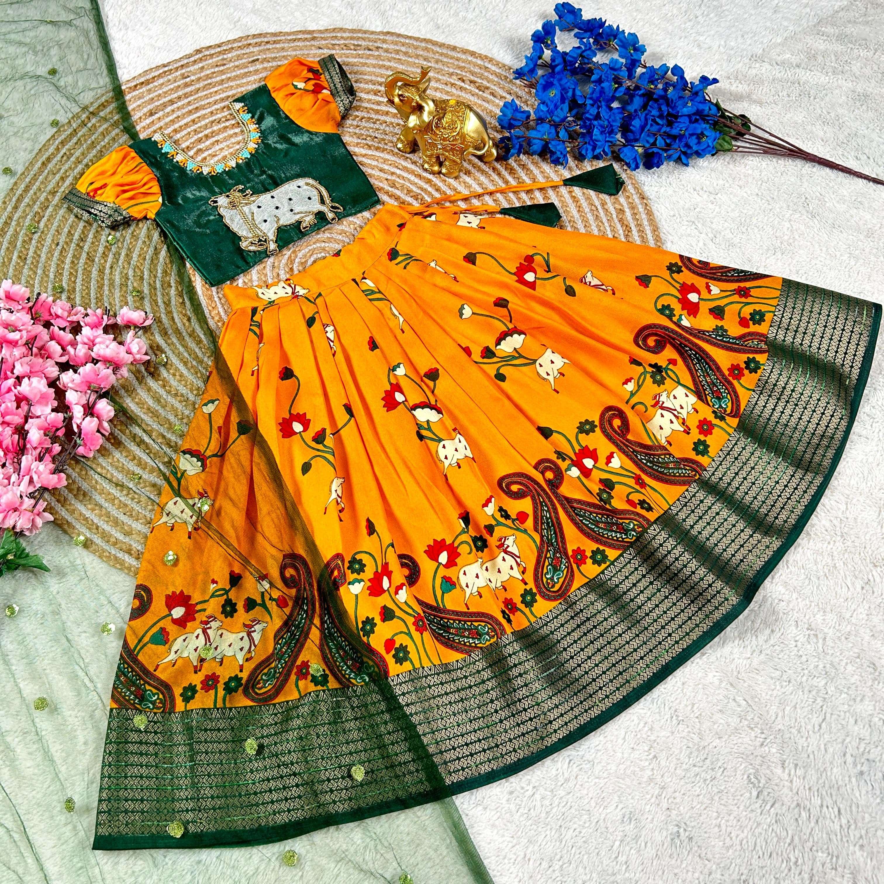 KALAMKARI PRINTED KIDS SPECIAL TRADITONAL LOOK LEHENGA CHOLI...