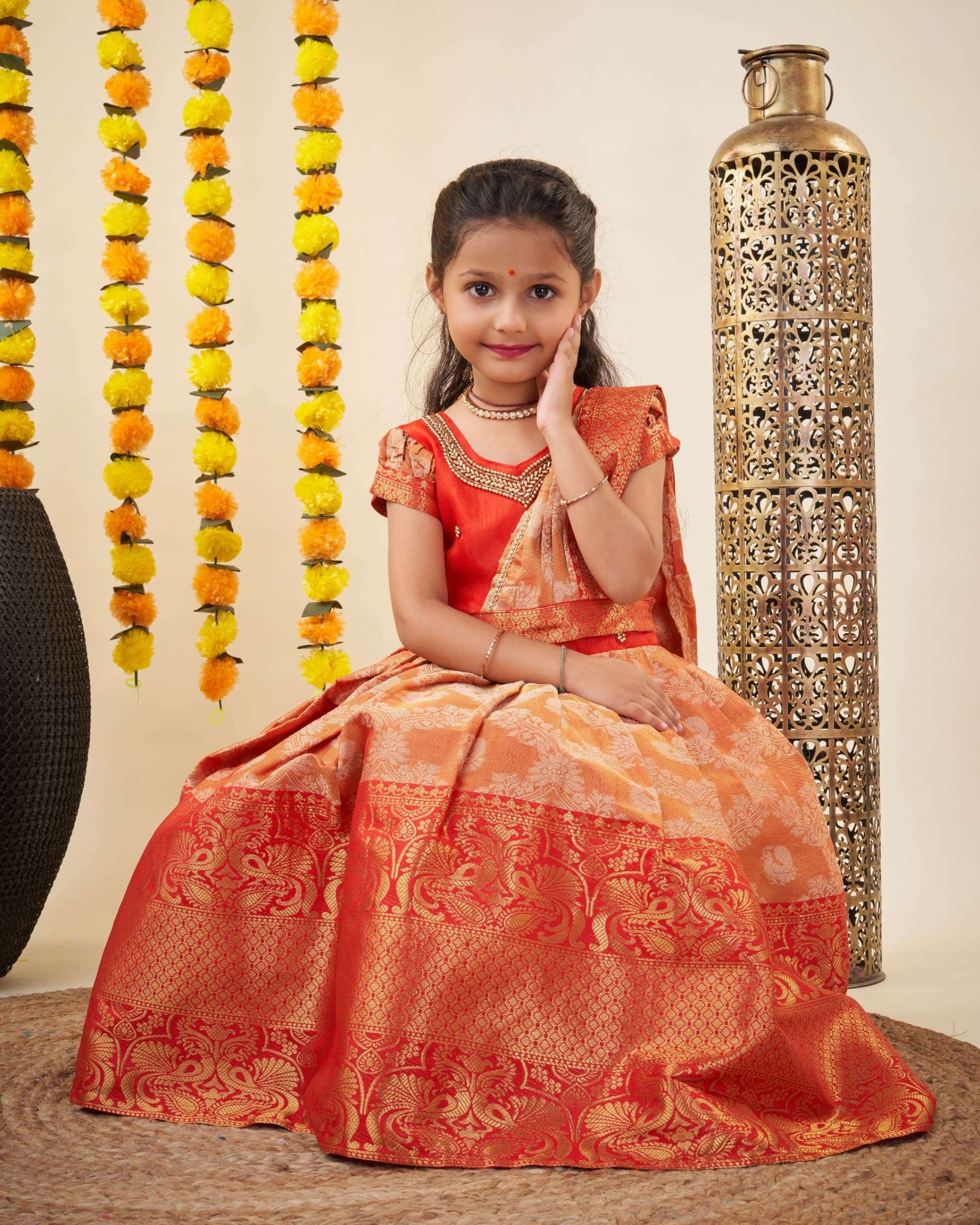 KANJIVARAM FABRICS TRADITIONAL LOOK KIDS GOWN COLLECTION BES...