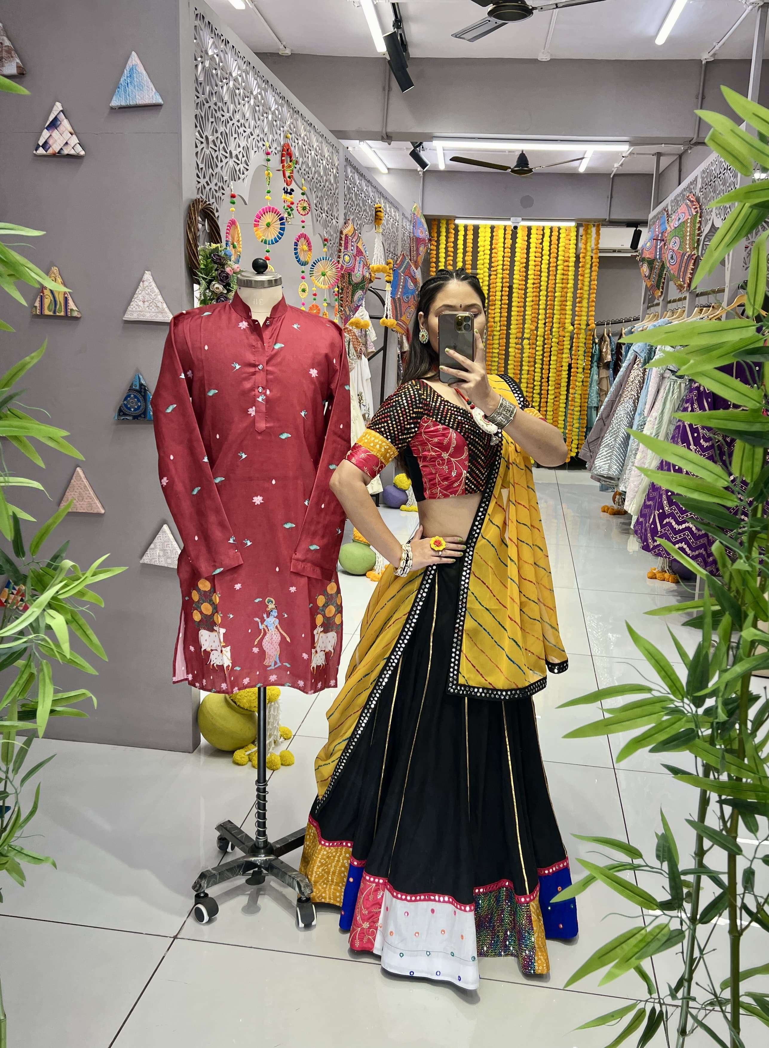 NAVRATRI SPECIAL COUPLE MATCHING  RAYON WITH FANCY LEHENGA C...