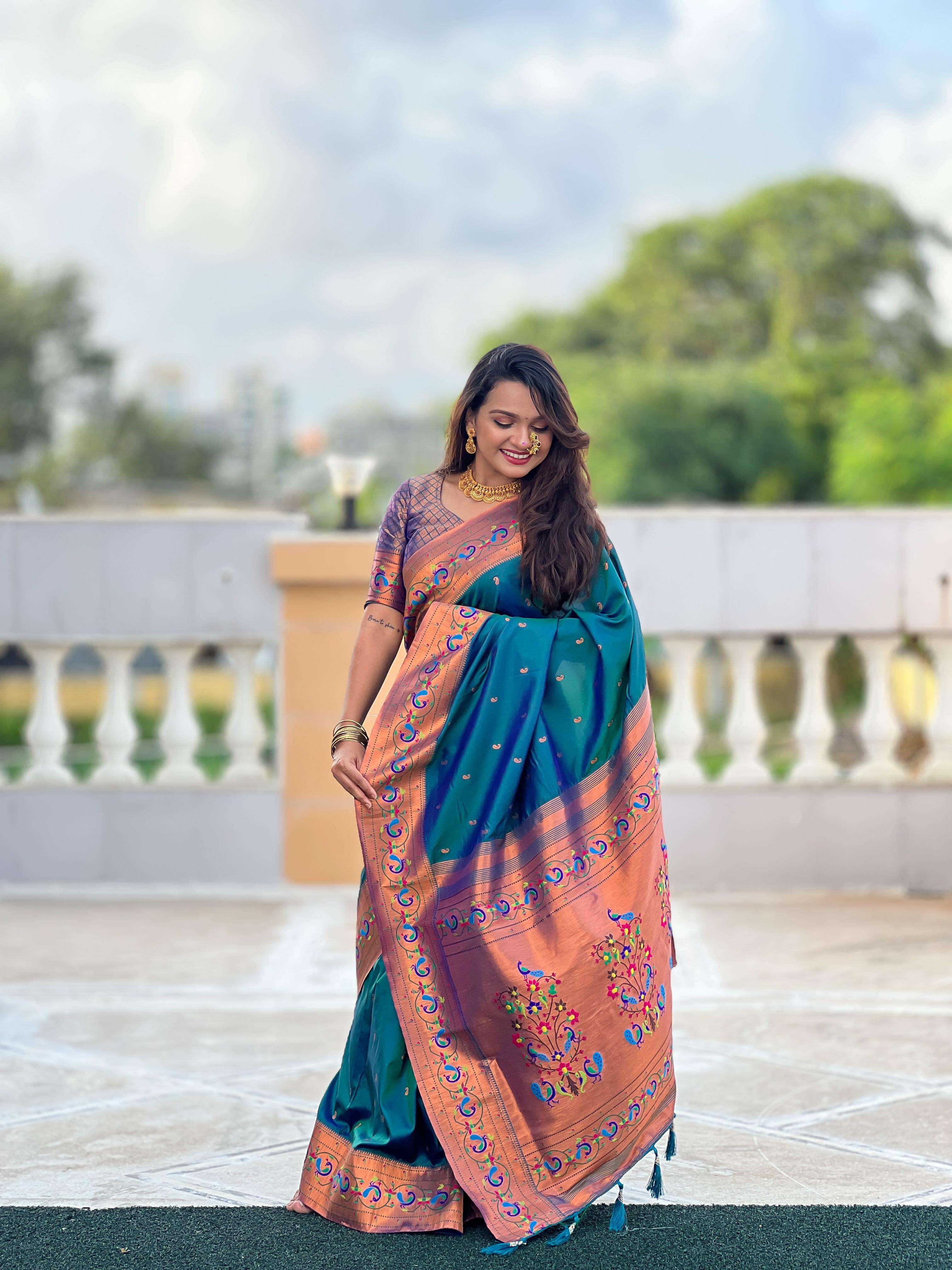 RICH LOOK PAITHANI BORDER SILK WITH MOTIF ALL OVER SAREE SUP...