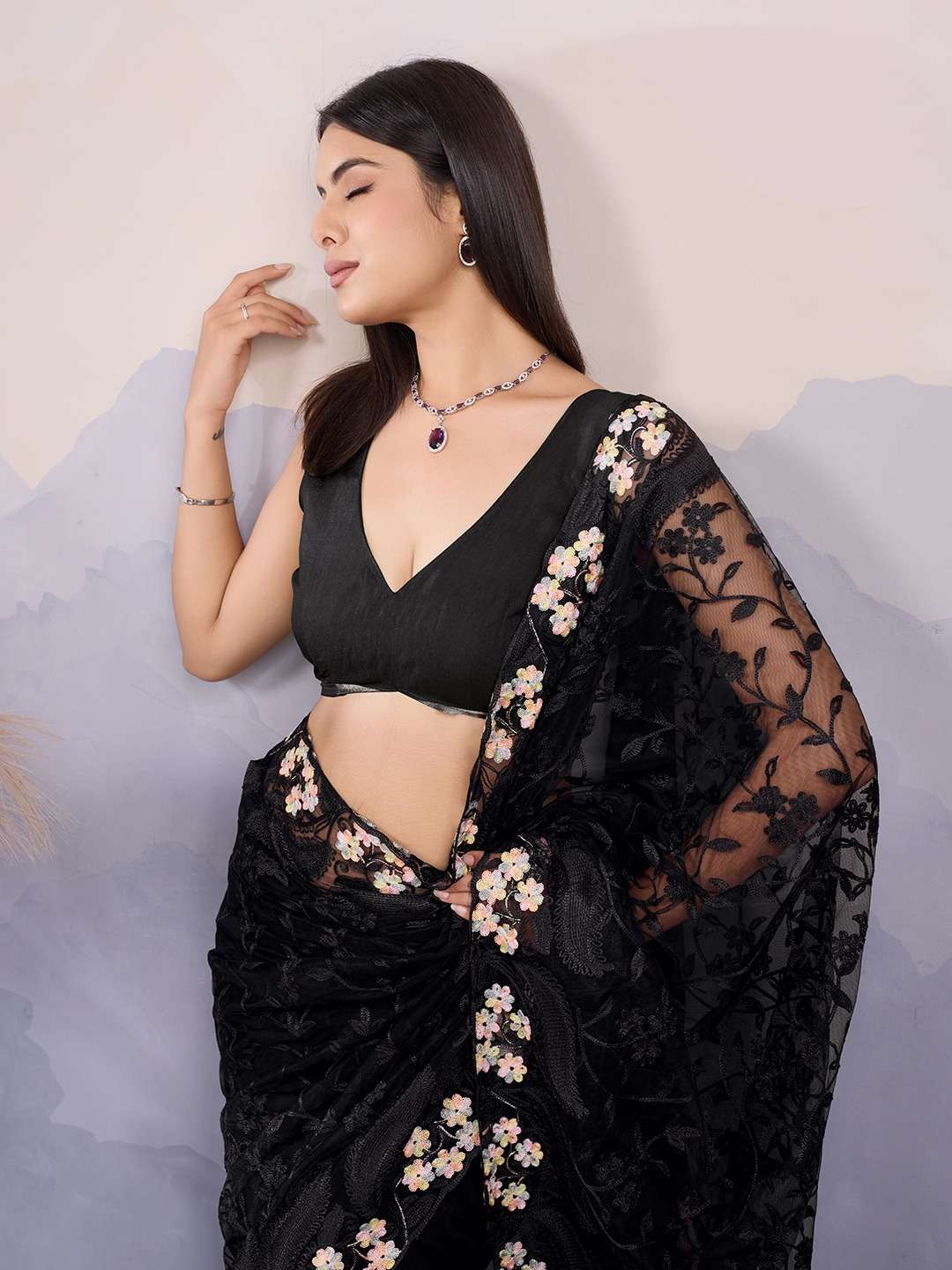 SOFT NET WITH HEAVY EMBROIDERY WORK DESIGNER SAREE WHOLESALE...