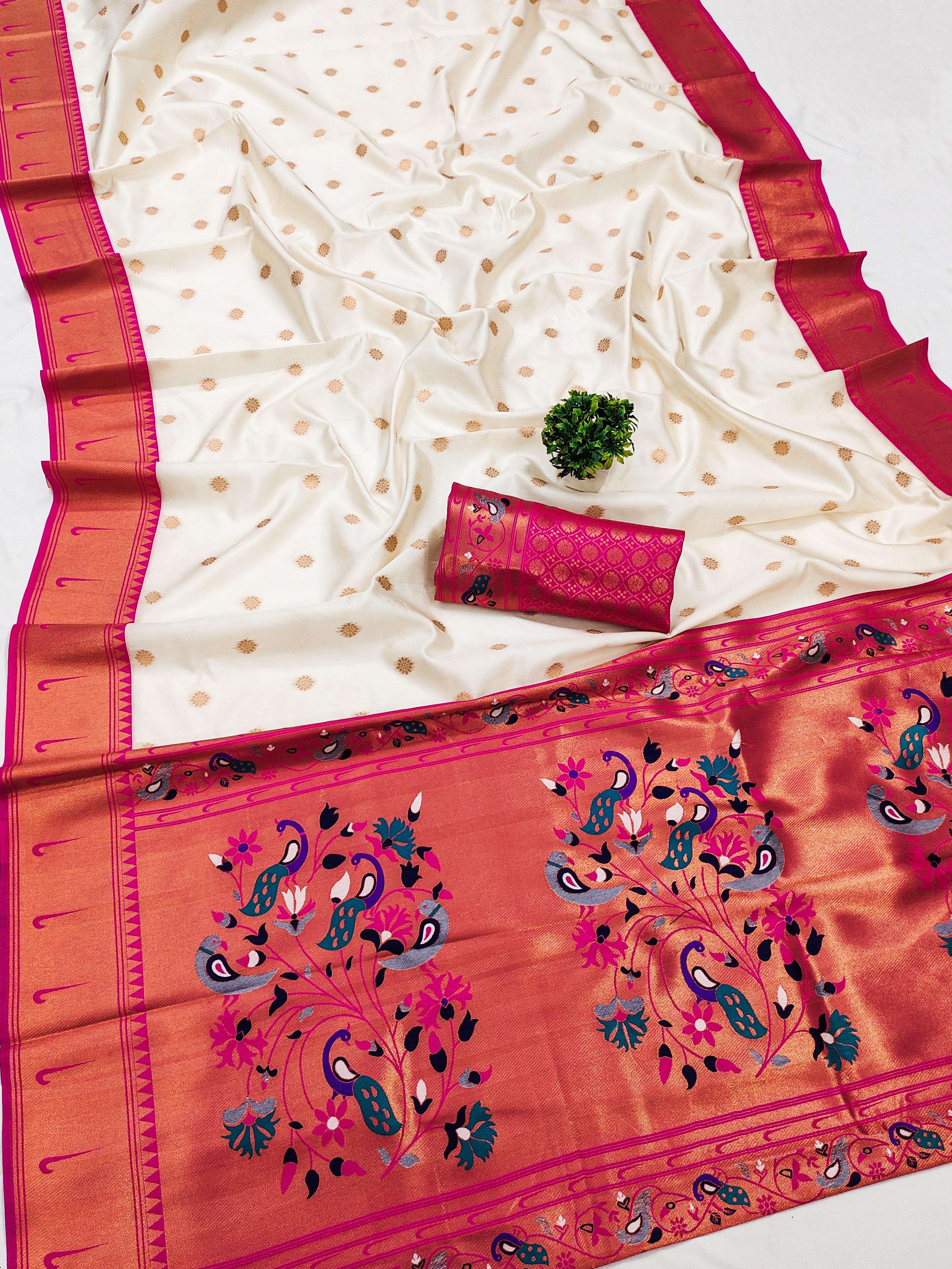 Soft Pethani silk saree with Copper zari WEAVING motifs desi...