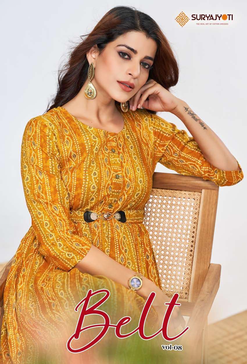 SURYAJYOTI BELT VOL 8 WESTERN LOOK RAYON PRINTED KURTI SUPPL...