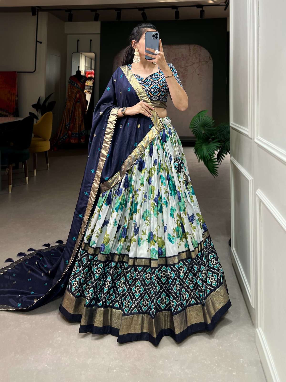 TUSSER SILK FLOWER PRINTED LEHENGA CHOLI SPECIAL NAVRATRI CO...