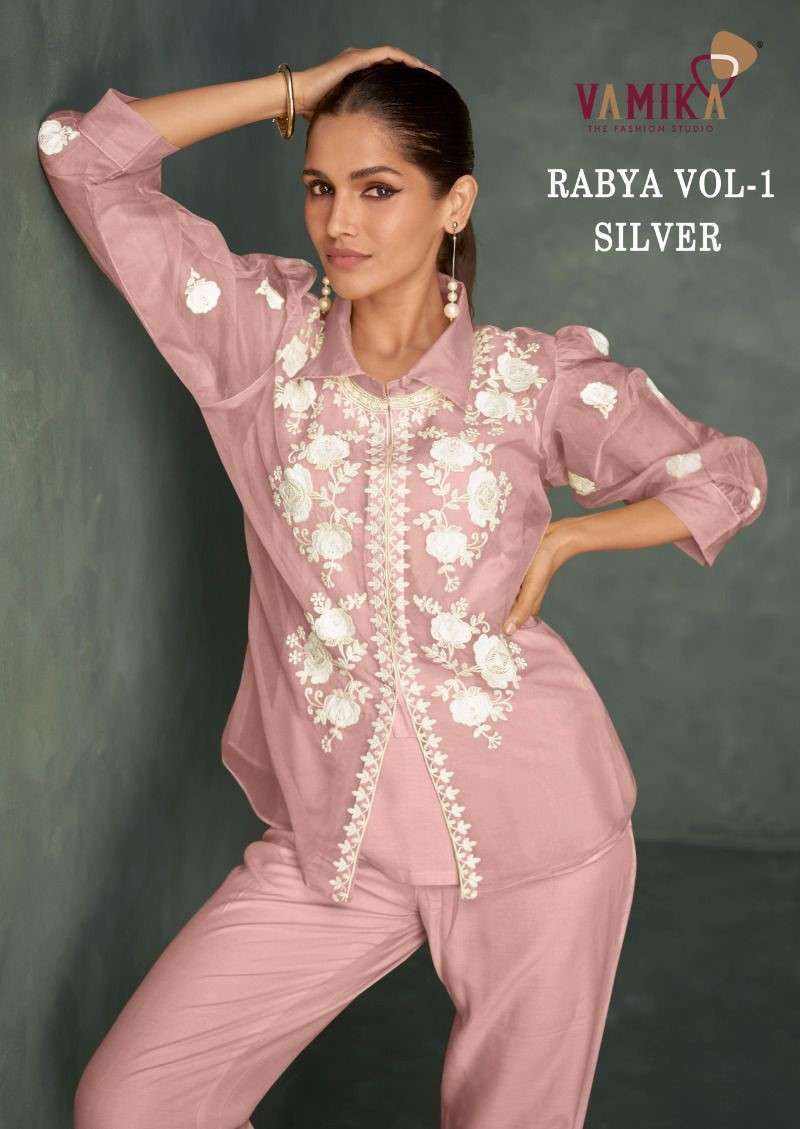 VAMIKA NX RABYA VOL 1 SILVER HEAVY ORGANZA EMBROIDERY WORK C...
