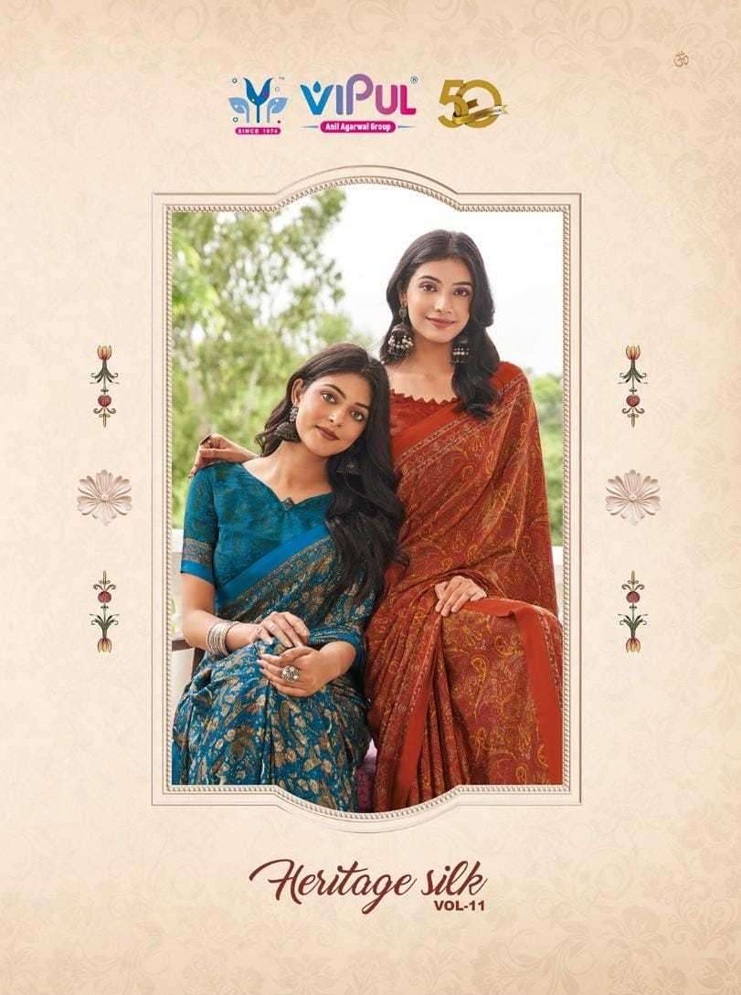 VIPUL FASHION HERITAGE SILK VOL 11 CREAP SILK FANCY SAREE SU...