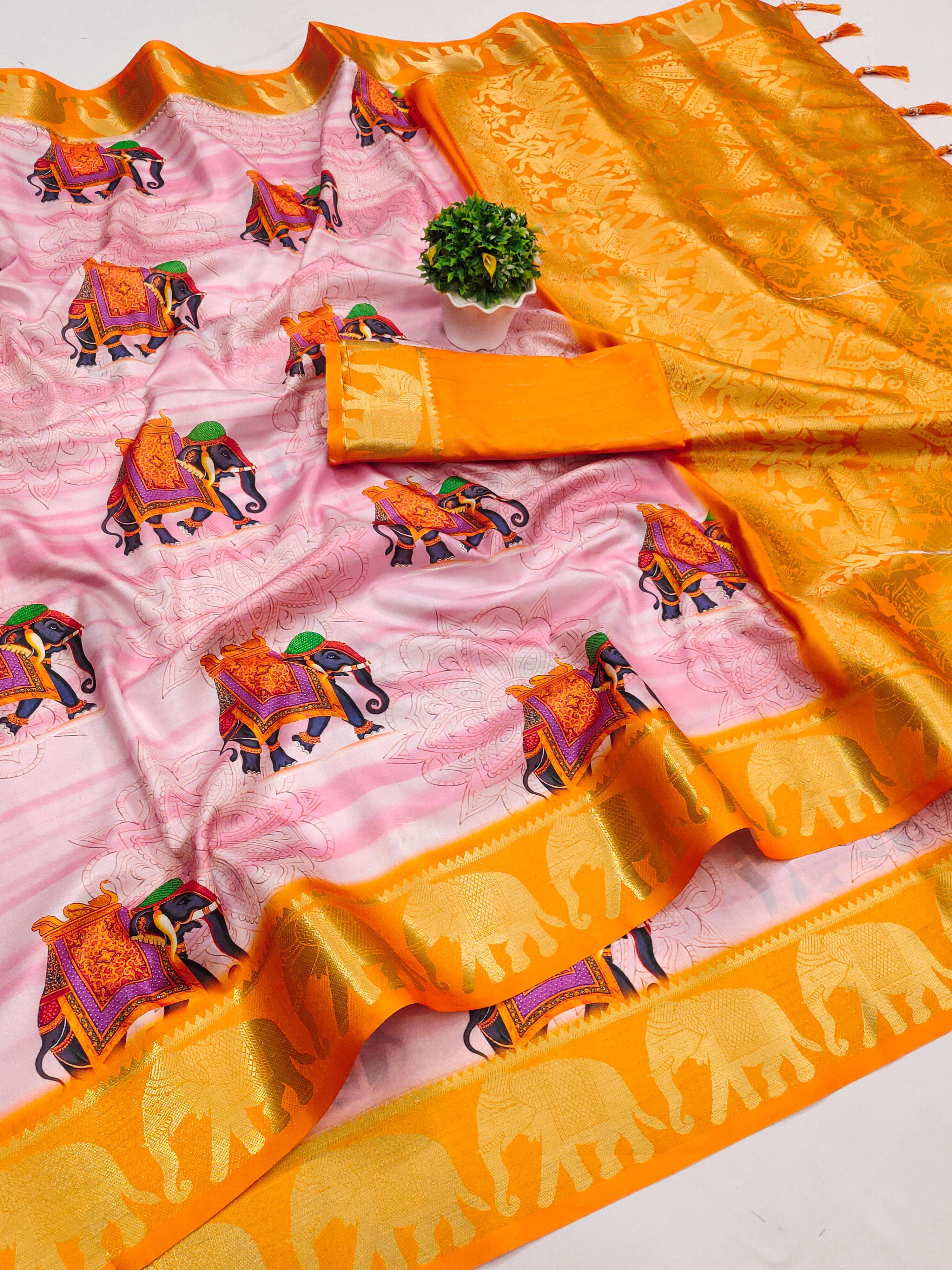 ELEPHANT PRINTED DOLA SILK SAREE SUPPLIER IN SURAT