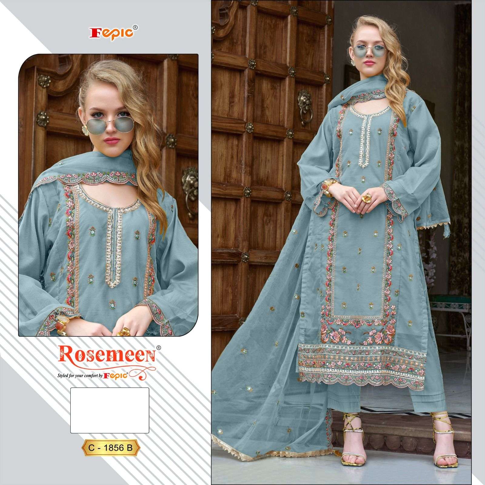 FEPIC 1856 ORGANZA EMBROIDERY WORK PAKISTANI SUITS DEALER IN...